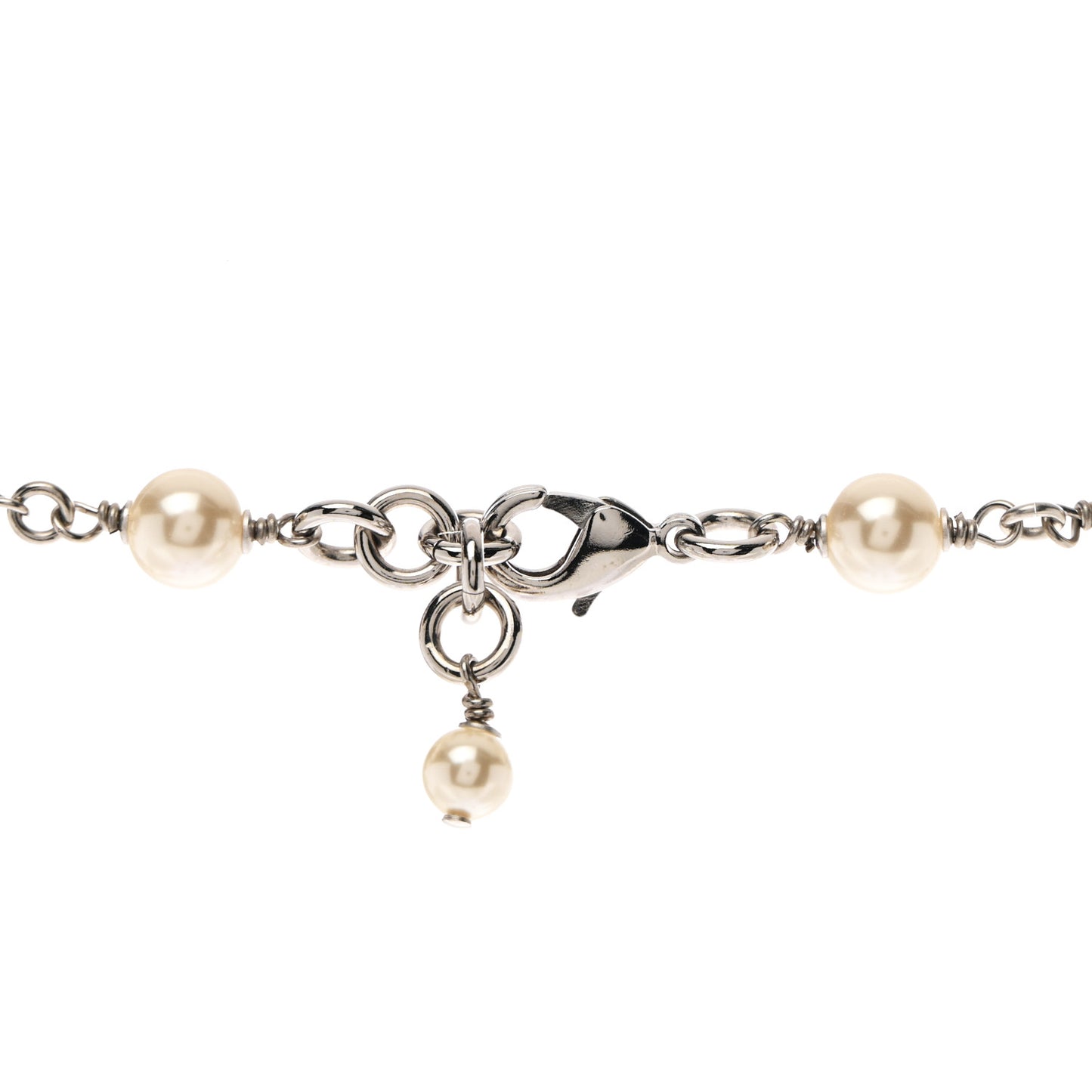 Crystal Pearl CC Long Necklace Silver