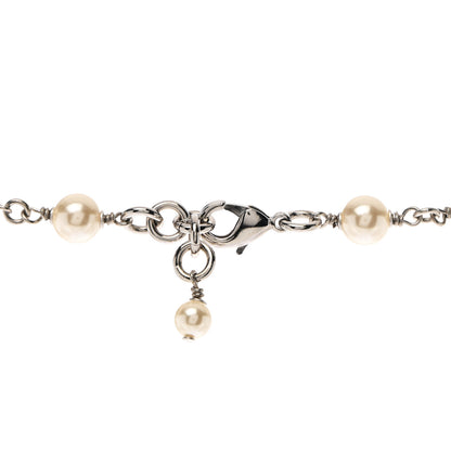 Chanel Crystal Pearl CC Long Necklace Silver 5 of 7