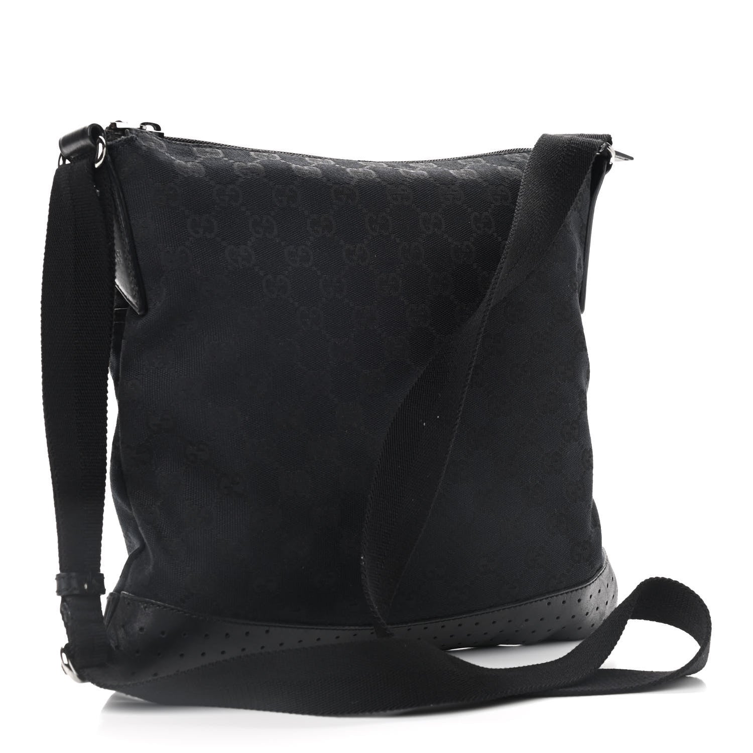 Gucci Monogram Calfskin Perforated Medium Flat Messenger Bag Black 2 of 10