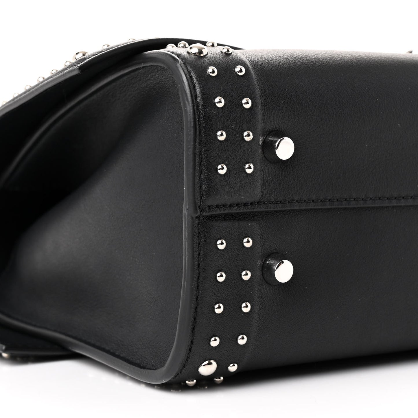 Grained Calfskin Studded Small Shark Lock Satchel Black