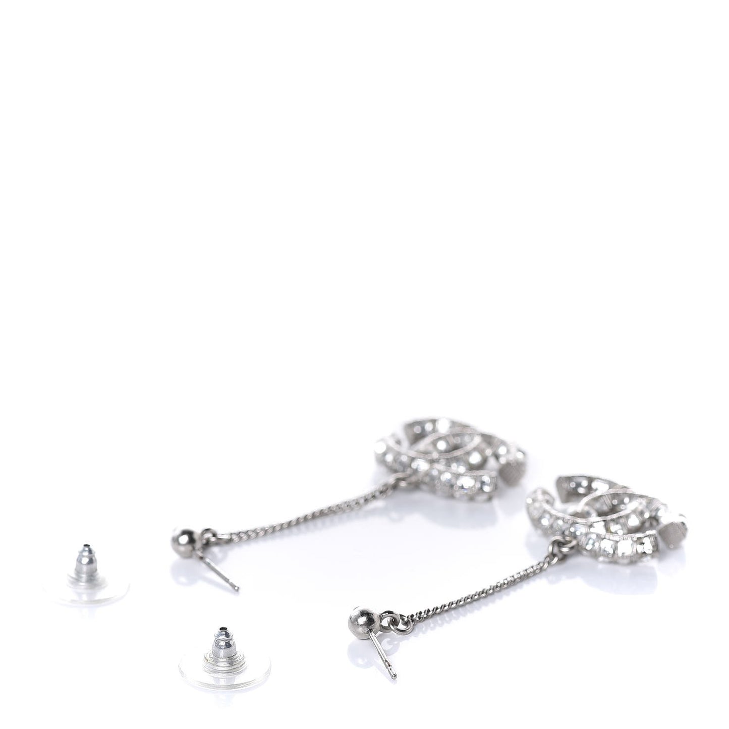 Baguette Crystal CC Drop Earrings Silver