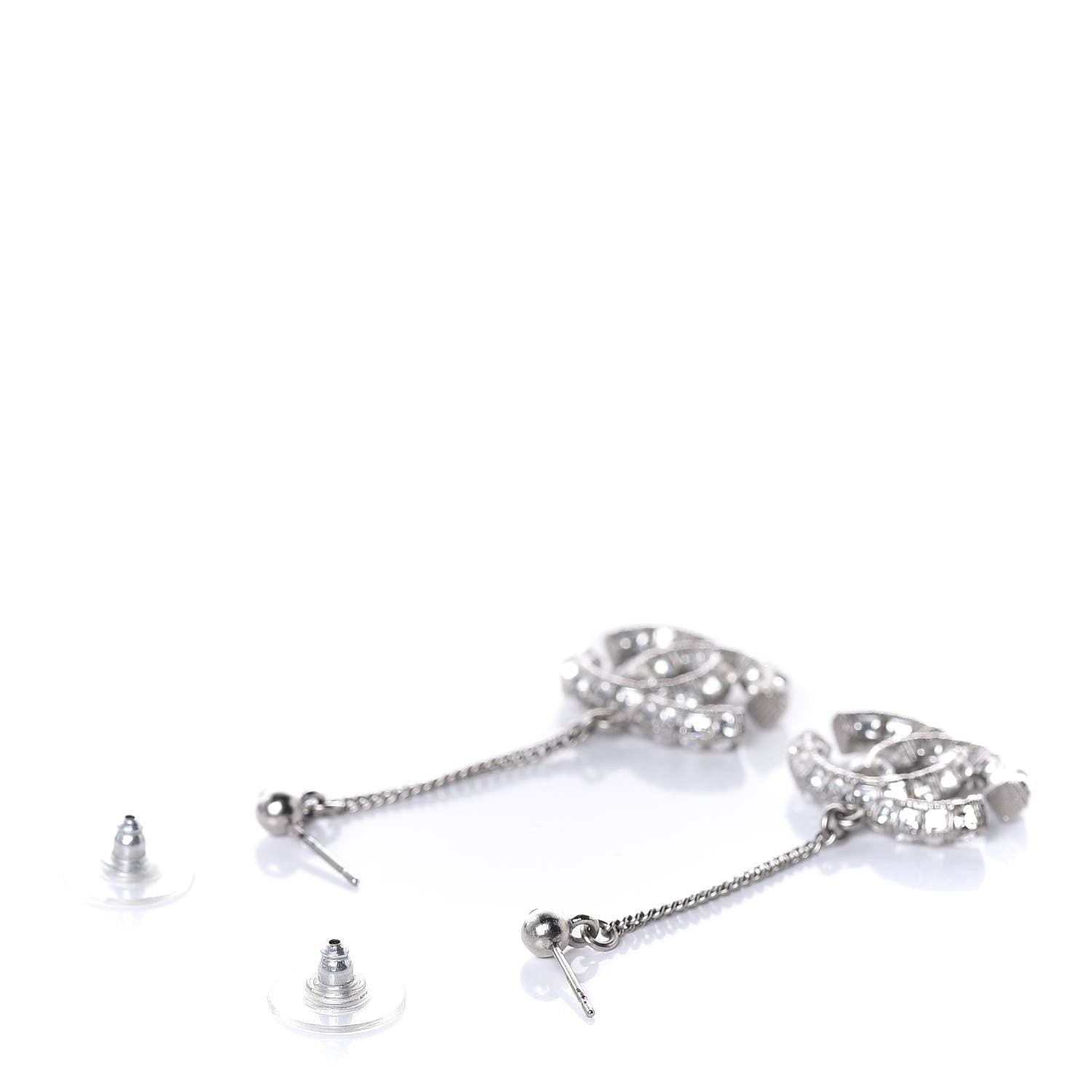 Chanel Baguette Crystal CC Drop Earrings Silver 3 of 4