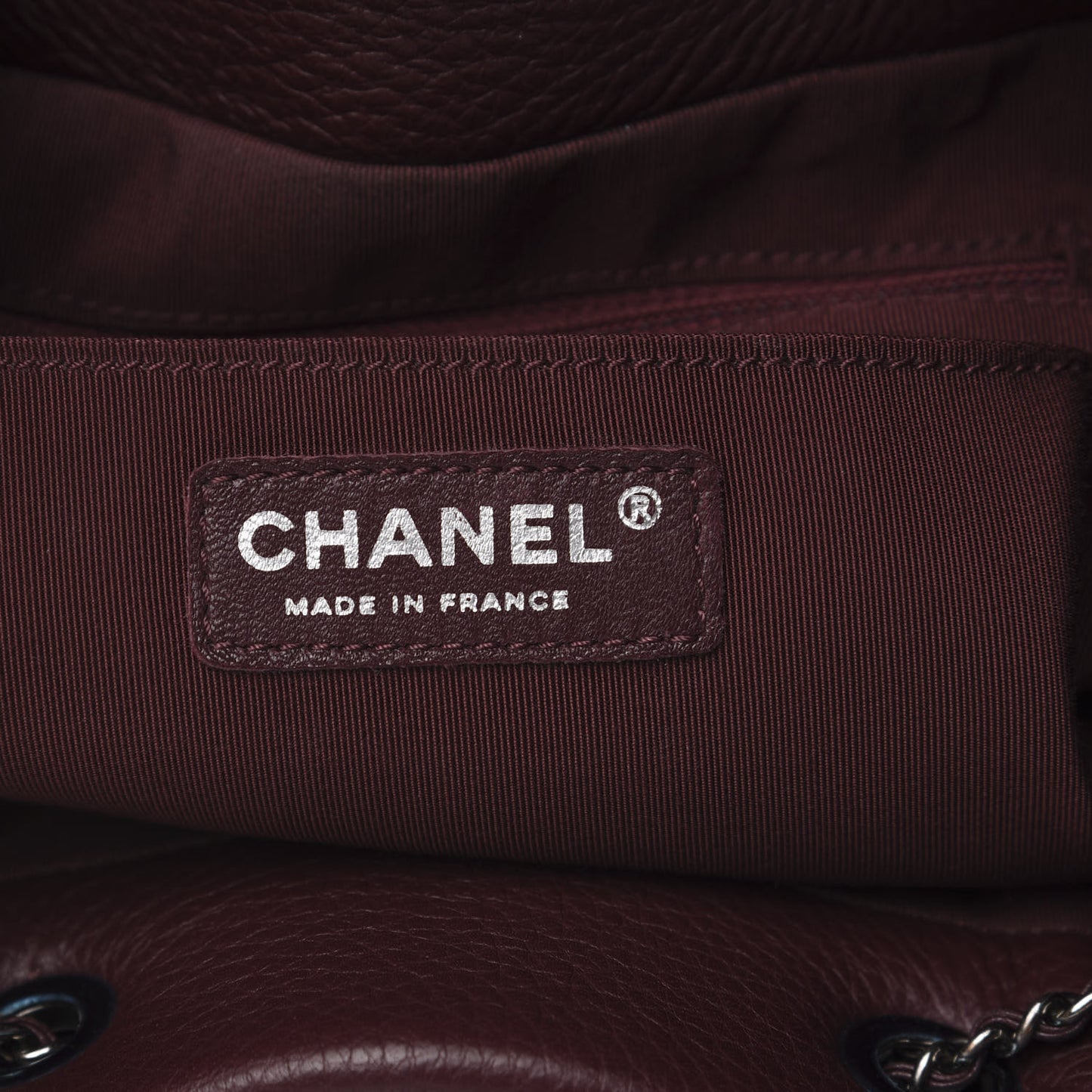 Deerskin Chevron Medium CC Chain Bucket Drawstring Bag Burgundy