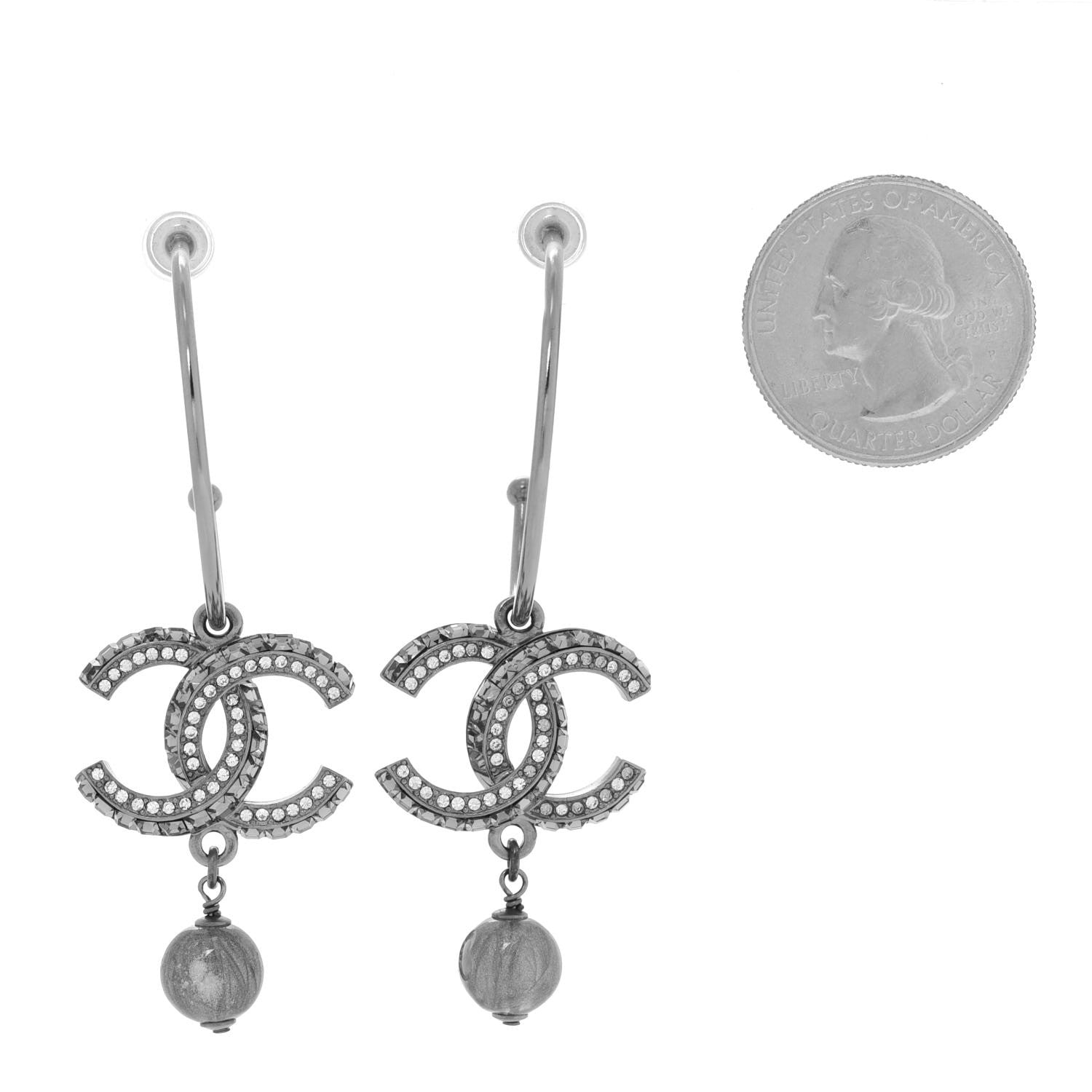 Chanel Ruthenium Crystal CC Hoop Drop Earrings 2 of 4