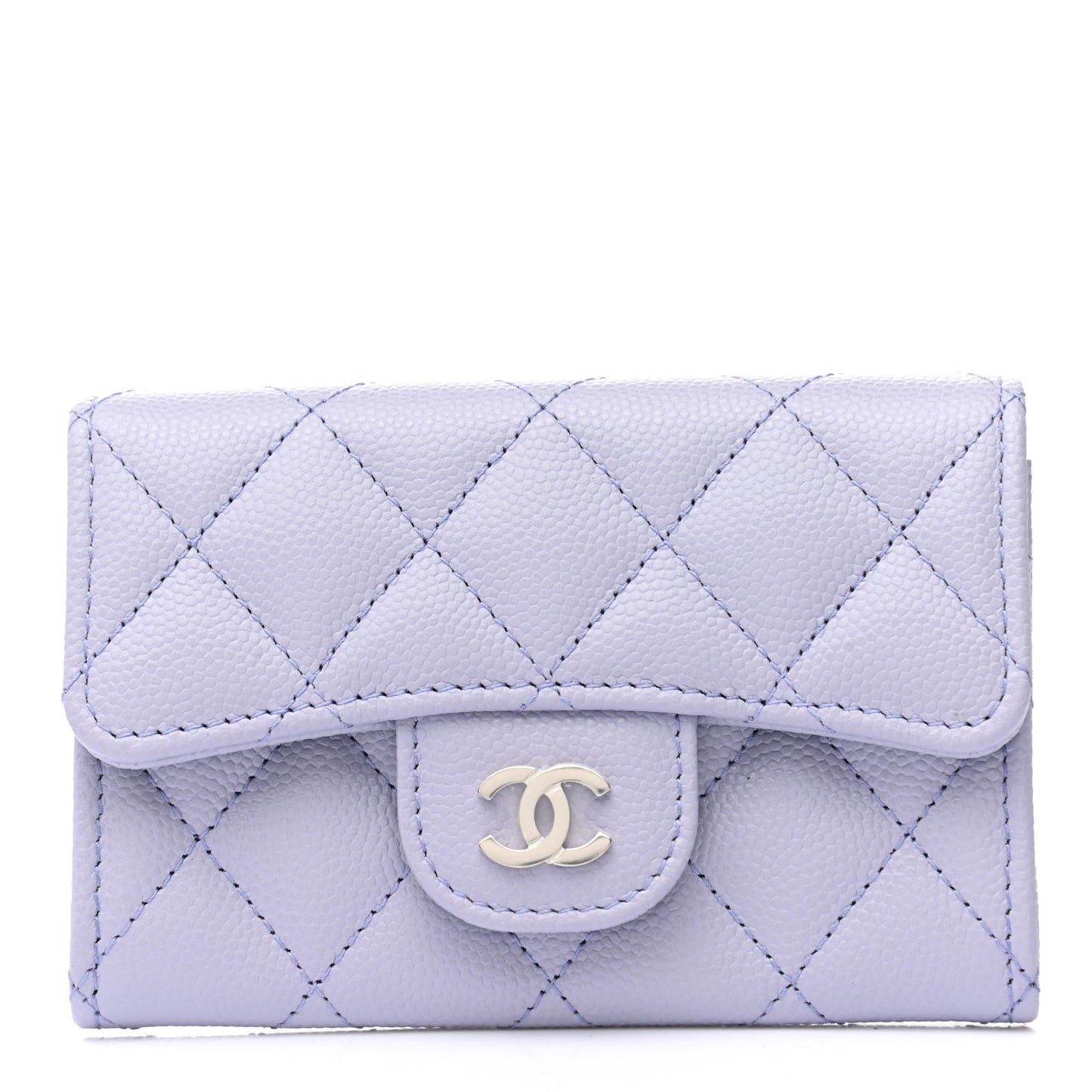 Caviar Quilted Flap Card Holder Wallet Light Purple