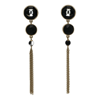Chanel Crystal CC Chain Tassel Drop Earrings Gold Black 1 of 6
