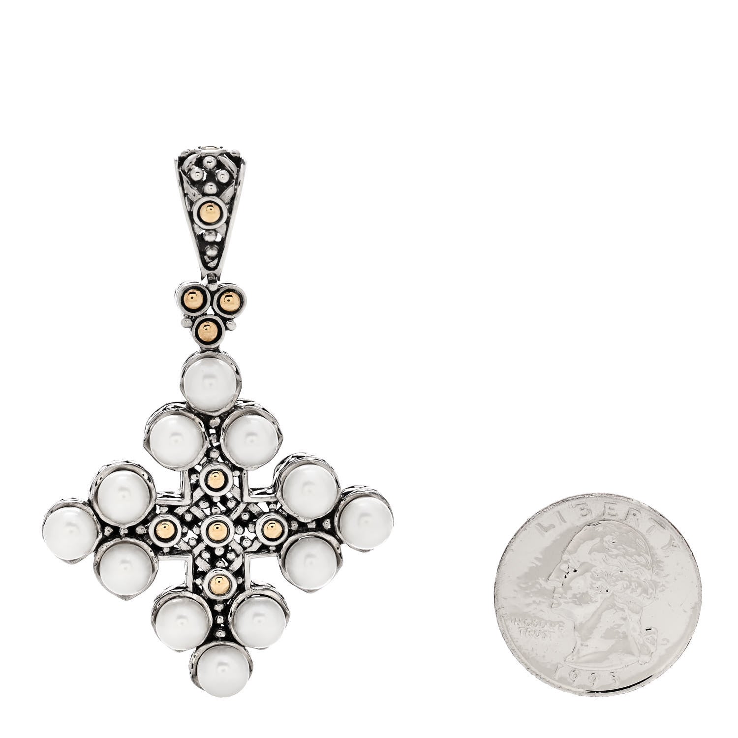 John Hardy Sterling Silver 18K Yellow Gold Pearl Jaisalmer Cross Pendant 2 of 4