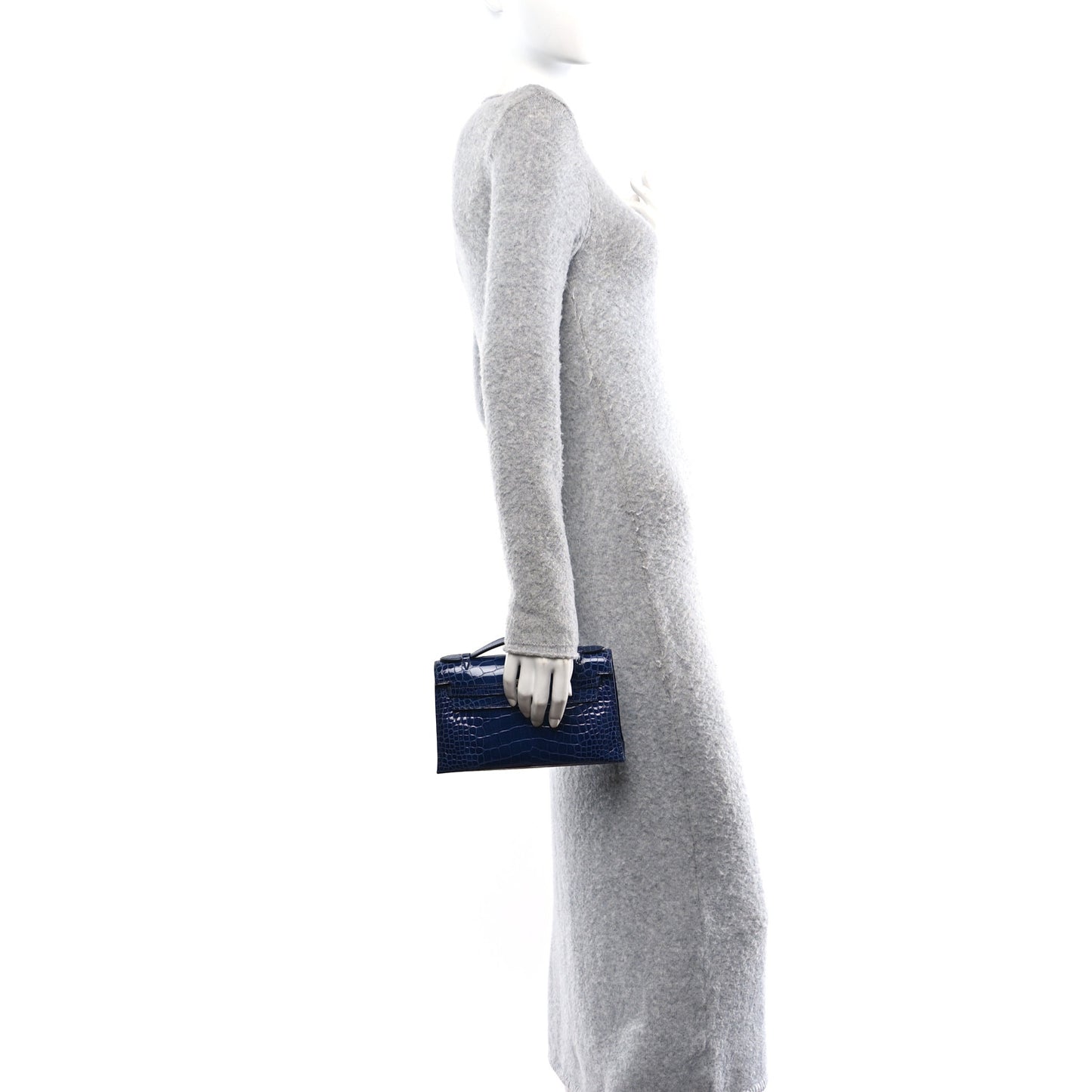 Shiny Alligator Kelly Pochette Bleu De Malte