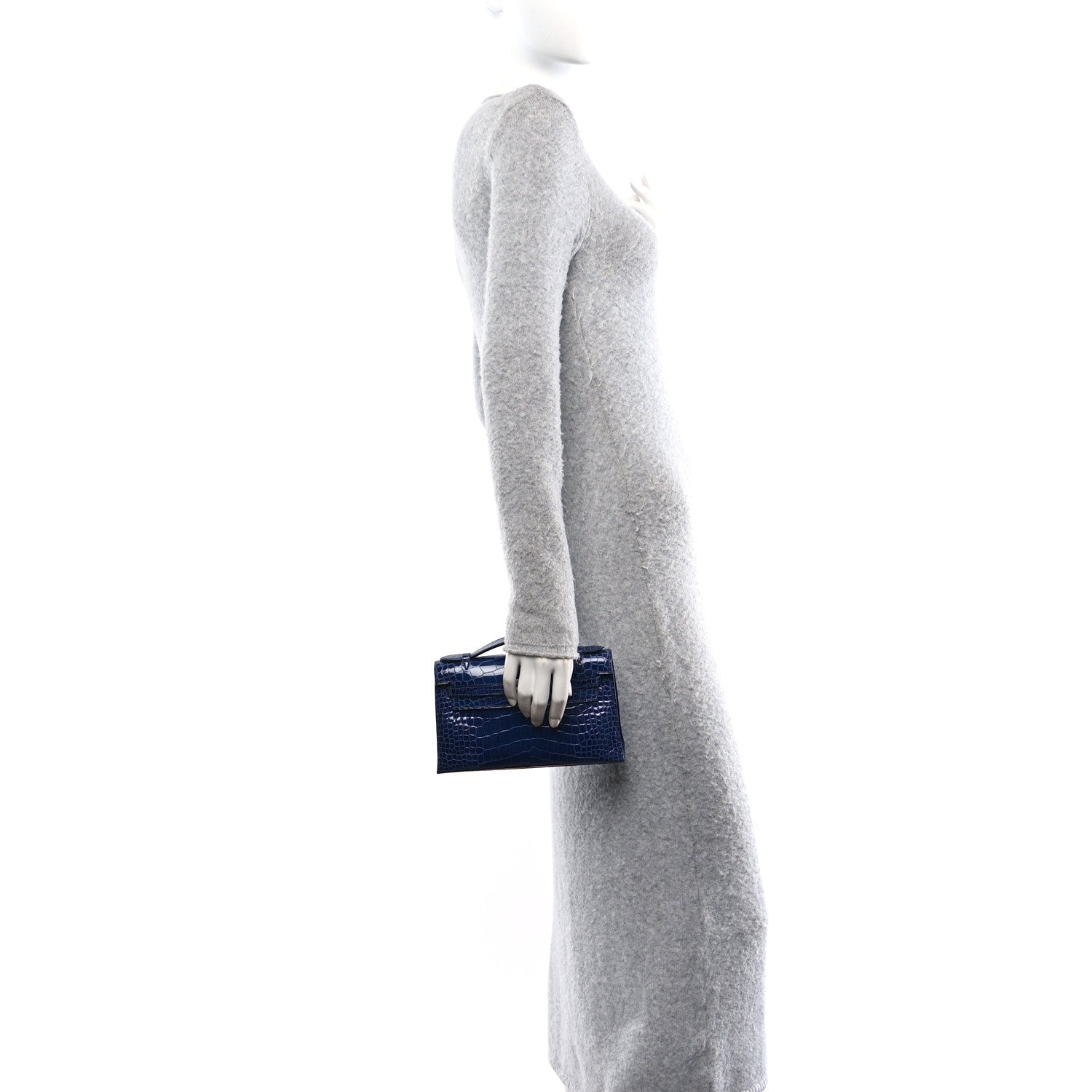 Hermes Shiny Alligator Kelly Pochette Bleu De Malte 2 of 11