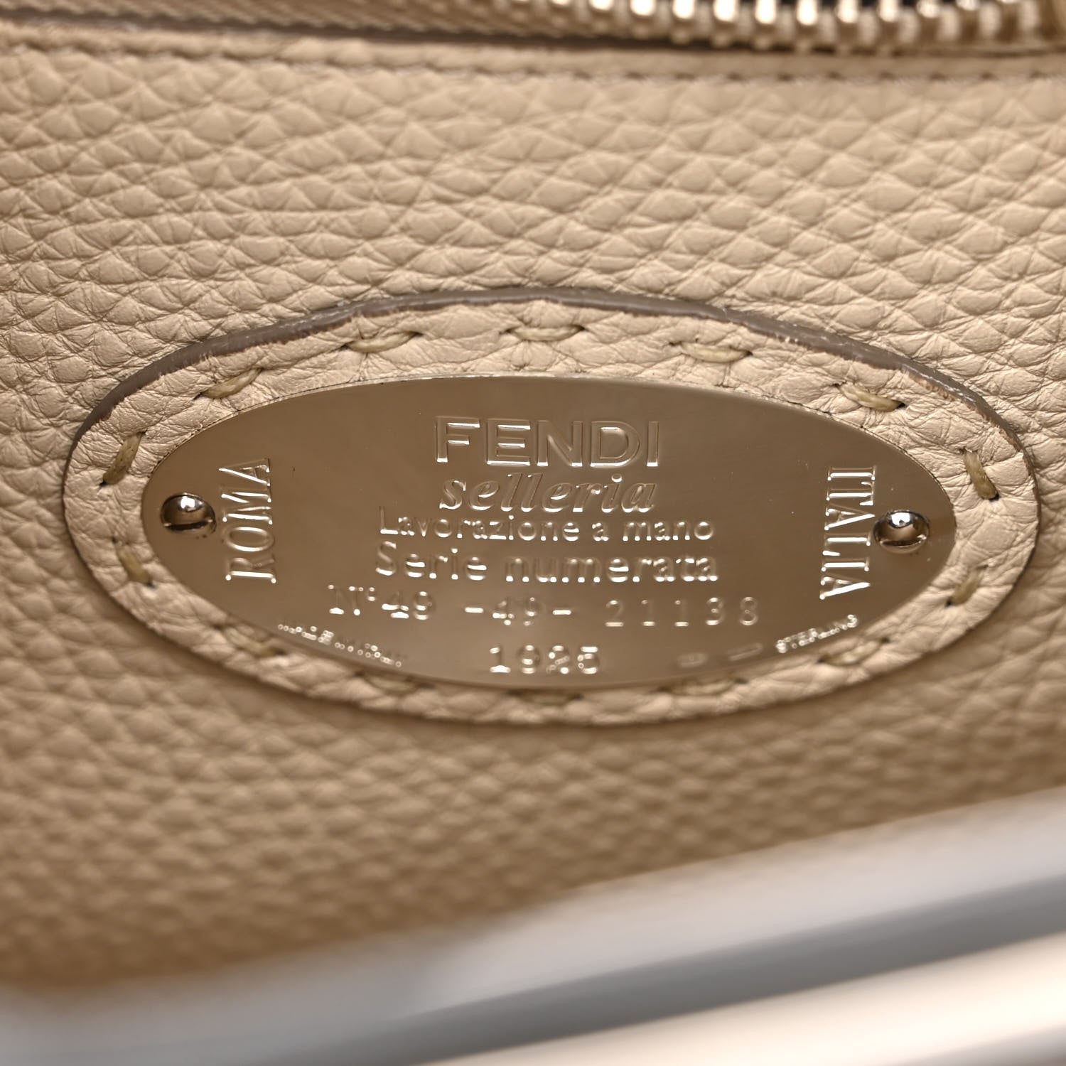 Fendi Cuoio Romano Selleria Bi-Color Medium Peekaboo Iconic Satchel Asfalto Latte 7 of 11