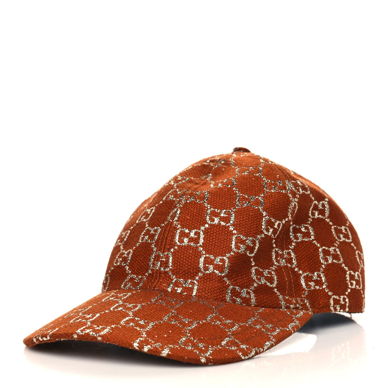 Gucci Canvas Lame GG Monogram Rush Baseball Hat S Burnt Orange Silver 1 of 9