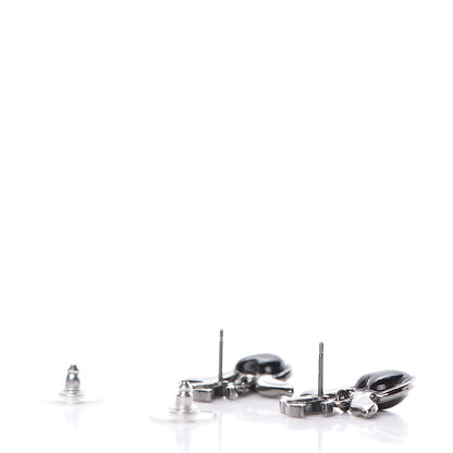 Chanel Enamel Crystal Heart CC Drop Earrings Black Silver 3 of 5