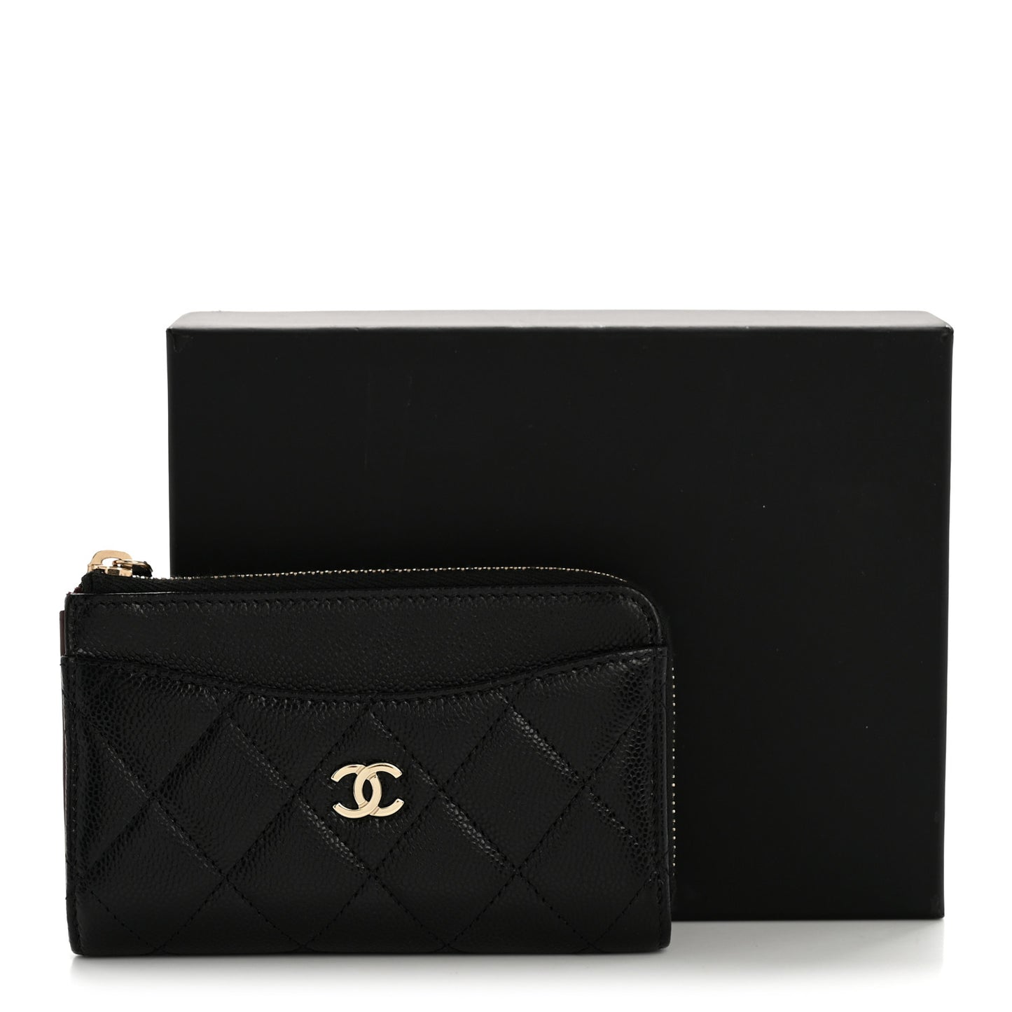 Caviar Quilted CC Zip Around Card Holder Black