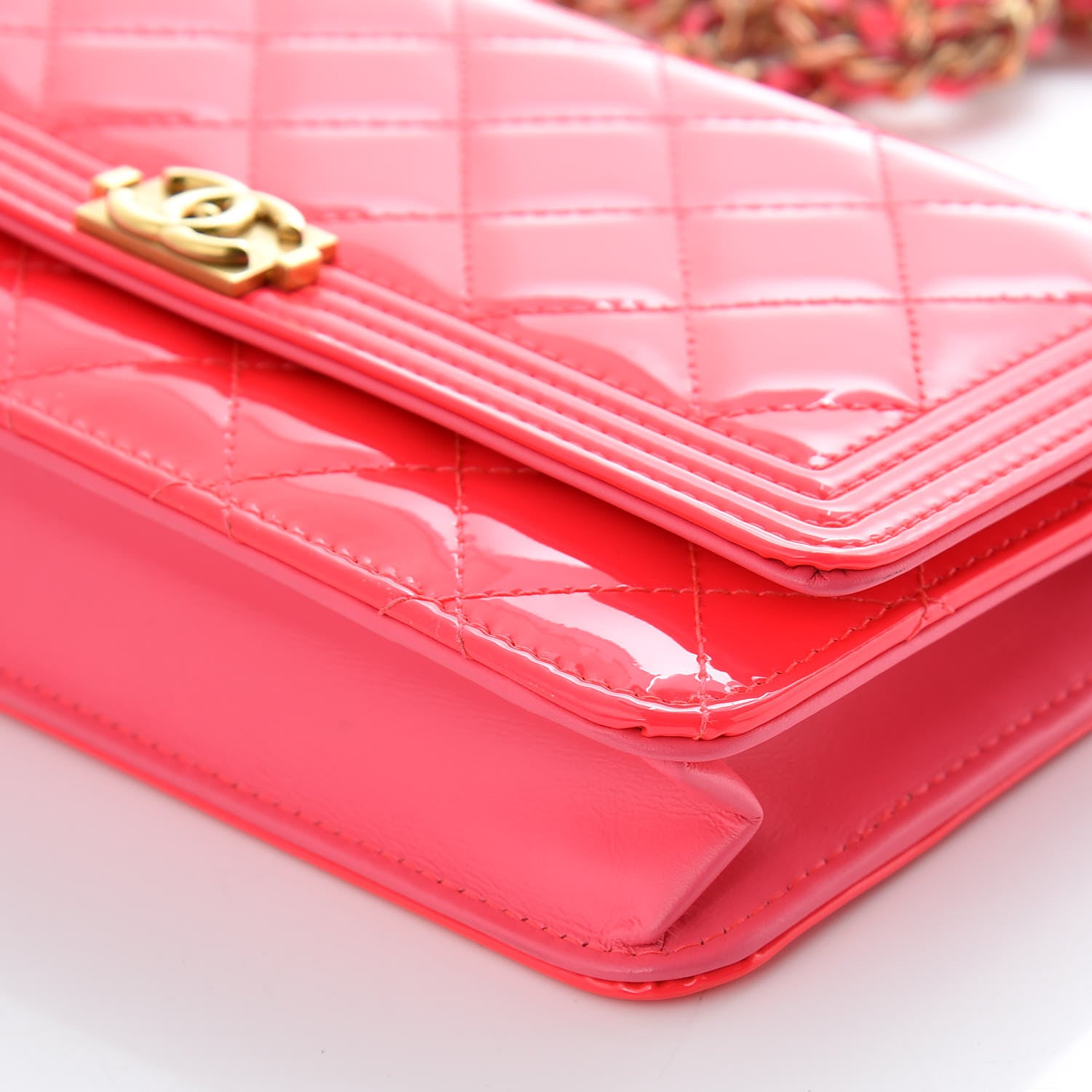 Chanel Patent Calfskin Quilted Boy Wallet On Chain WOC Pink 6 of 12