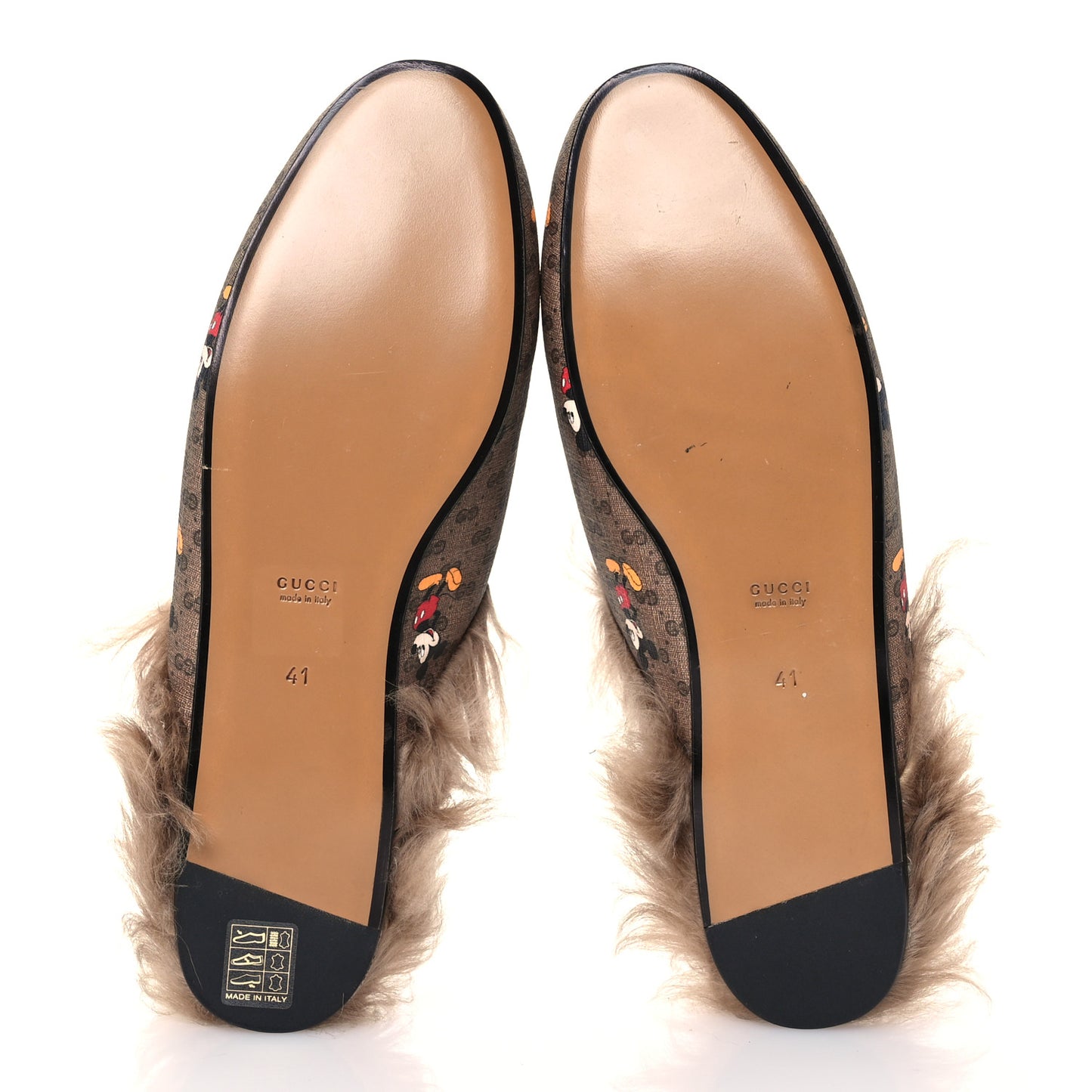 X DISNEY Mini Vintage GG Supreme Monogram Mickey Mouse Fur Womens Princetown Slippers 41 Beige Vintage Sun Oil