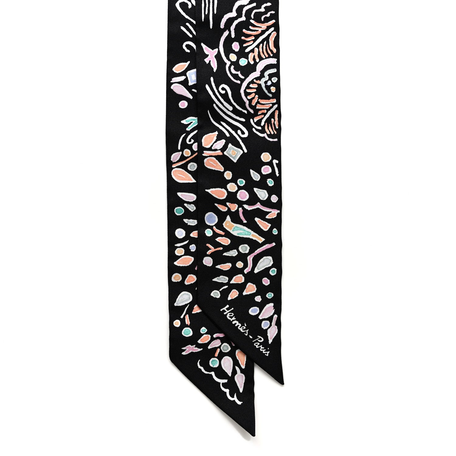 Hermes Silk Isola Di Primavera Twilly Black Vert Rose 2 of 4