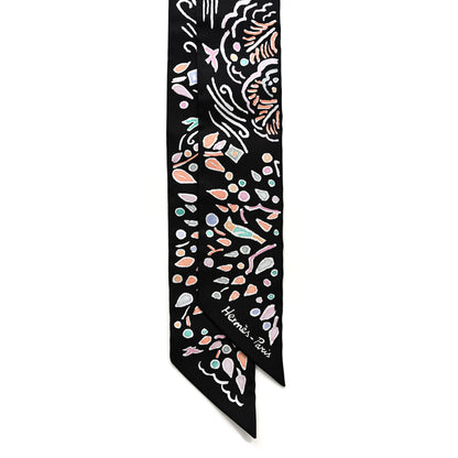 Hermes Silk Isola Di Primavera Twilly Black Vert Rose 2 of 4