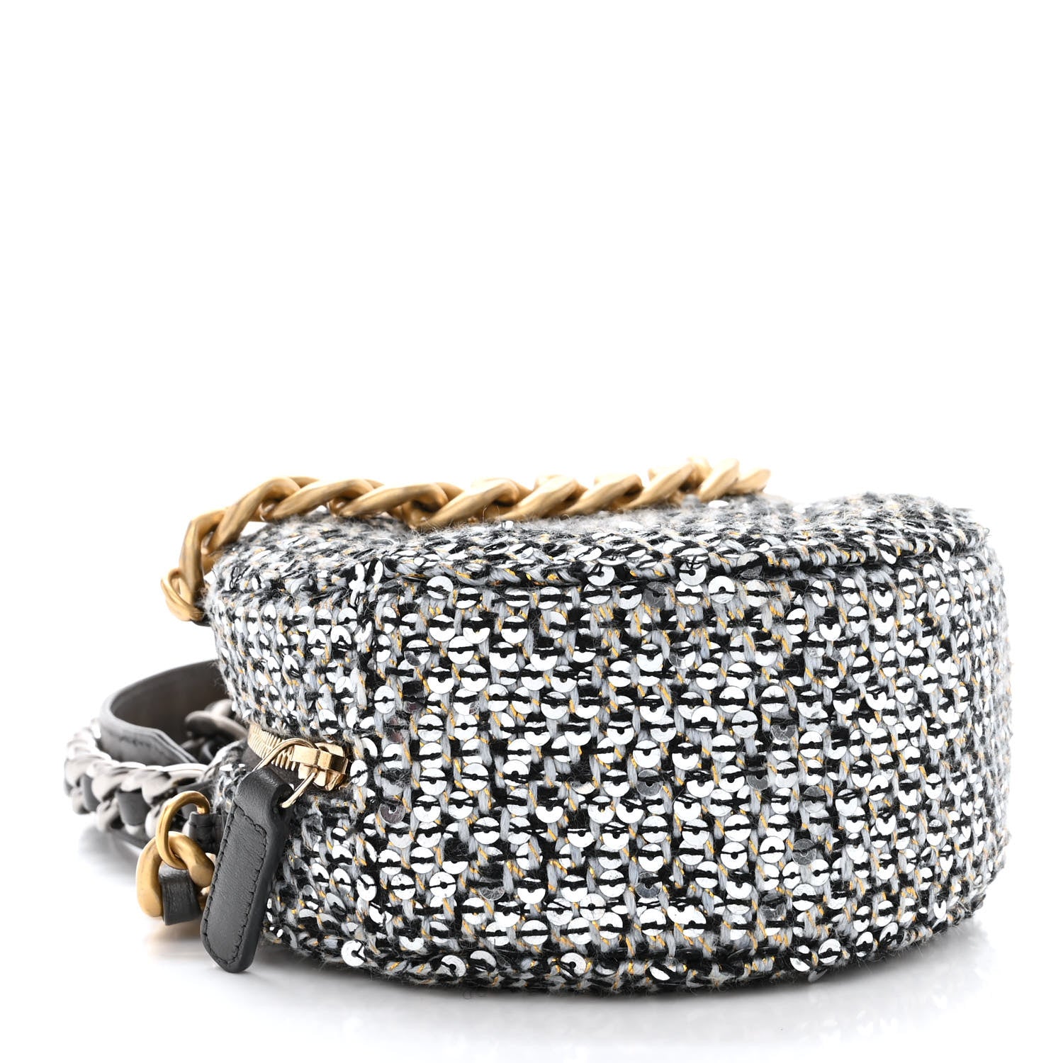 Chanel Sequin Chanel 19 Round Clutch With Chain Silver Black 4 of 10