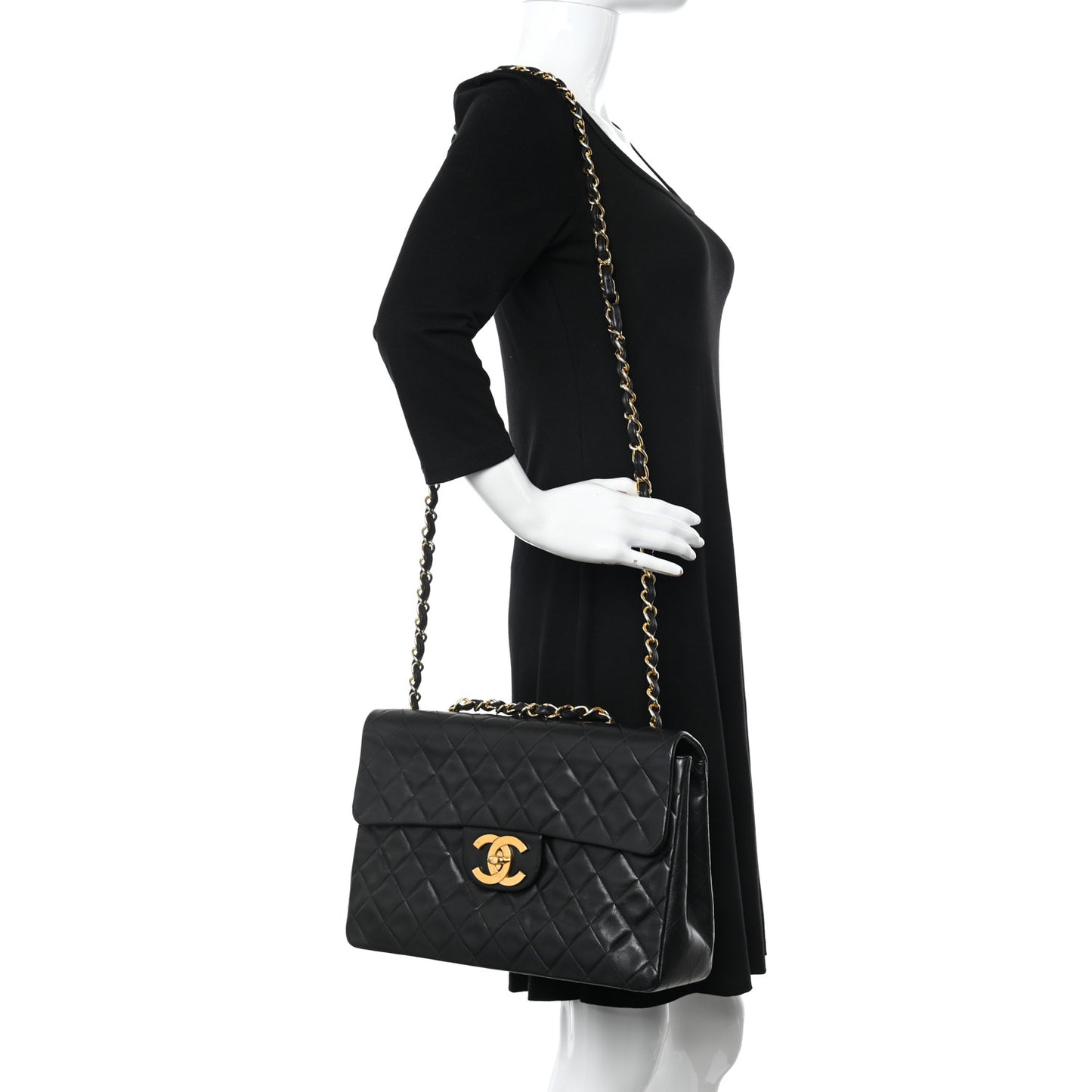 Lambskin Quilted XL Jumbo Single Flap Black