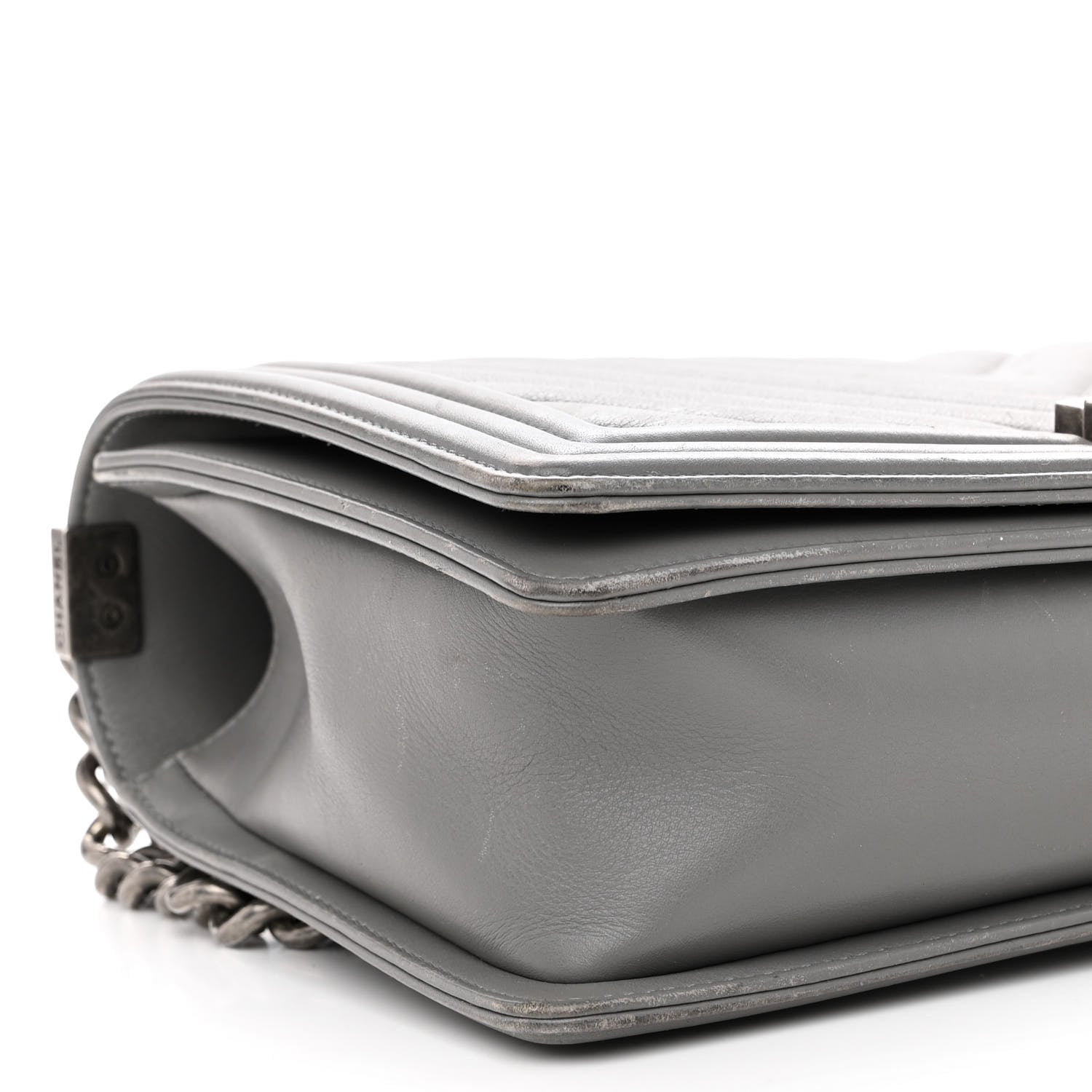 Chanel Lambskin Chevron Quilted New Medium Boy Flap Grey 9 of 10