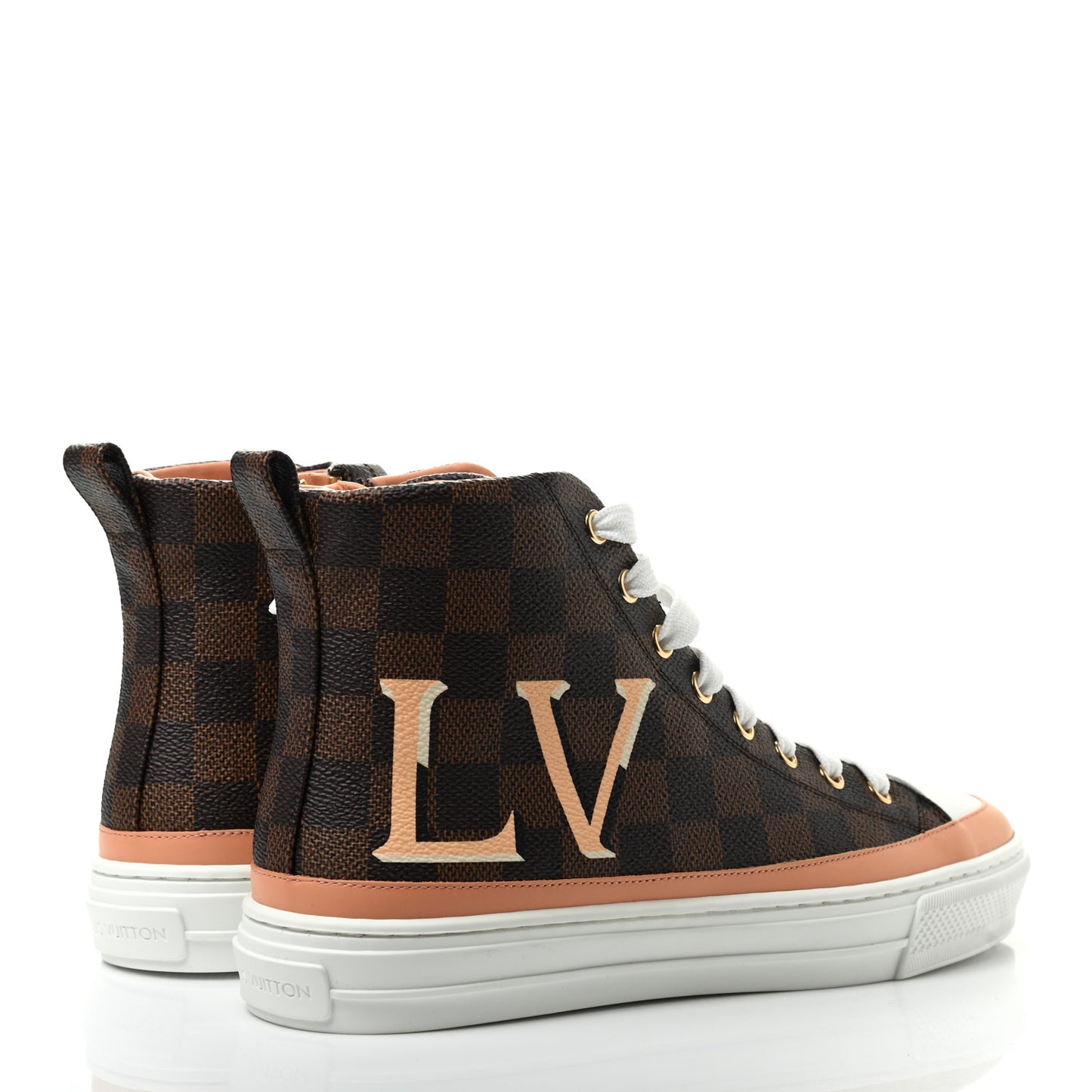 Damier Ebene Stellar High Top Sneakers 38.5 Venus Pink