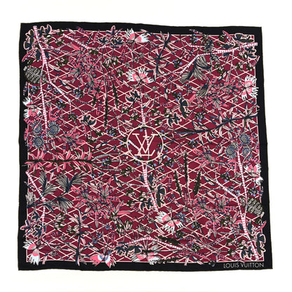 Louis Vuitton Silk Floral Print Square Scarf Purple Pink Black 1 of 3