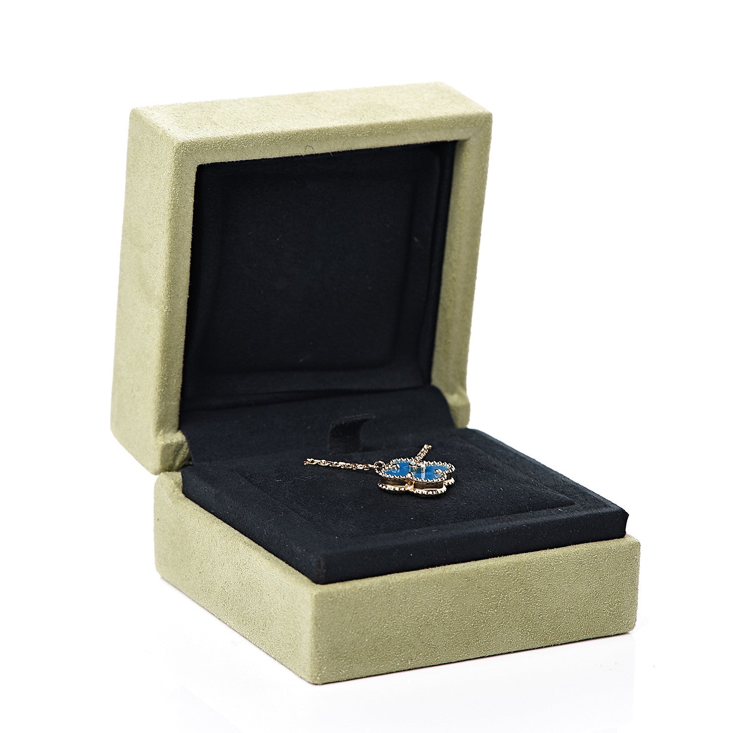 Van Cleef & Arpels 18K Yellow Gold Diamond Celestial Blue Sevres Porcelain Vintage Alhambra Pendant Necklace 6 of 6