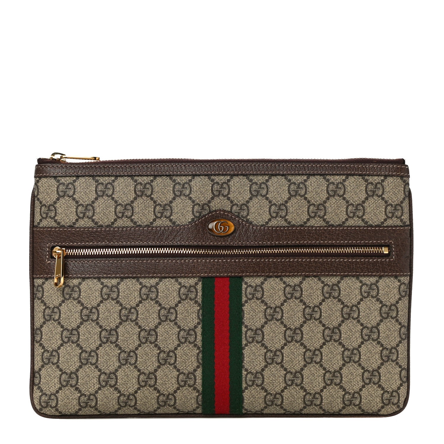 Gucci GG Supreme Monogram Large Ophidia Pouch Clutch Brown 1 of 11