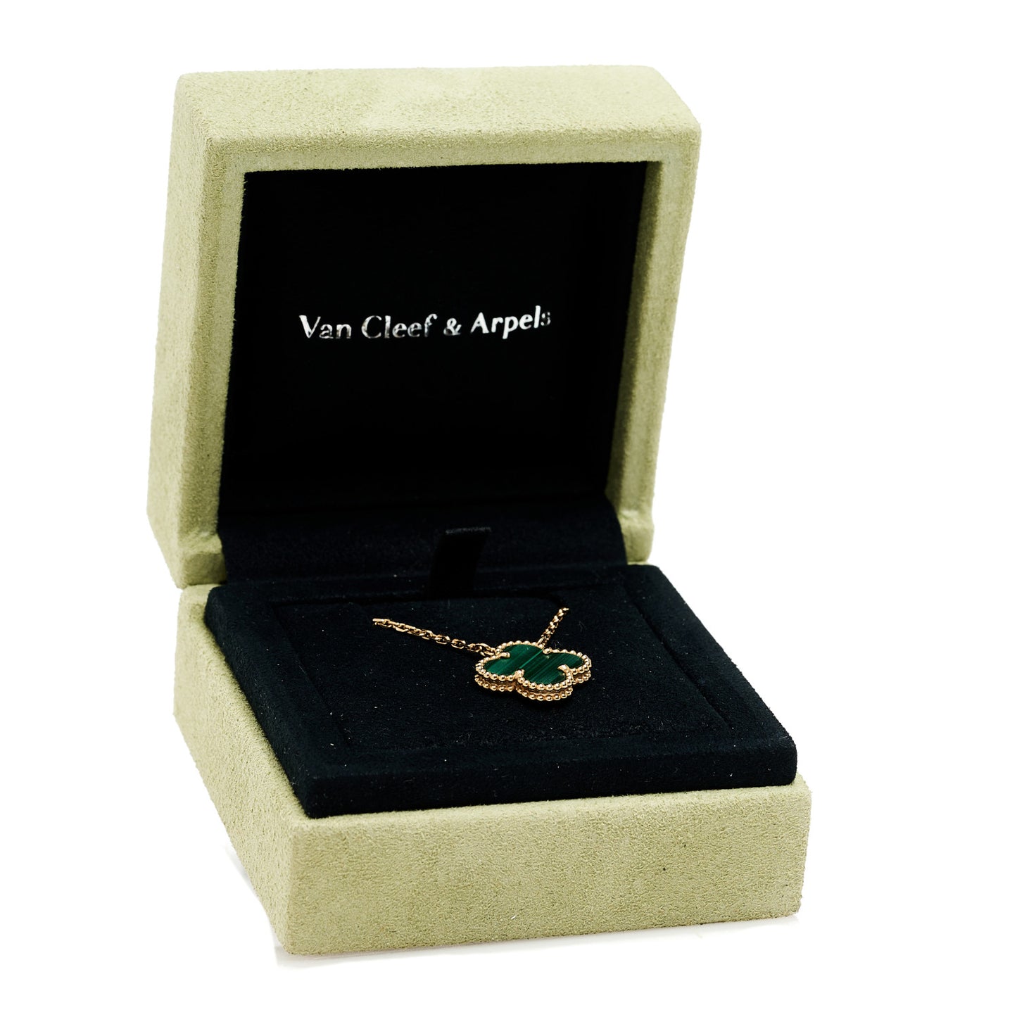 18K Yellow Gold Malachite Vintage Alhambra Pendant Necklace