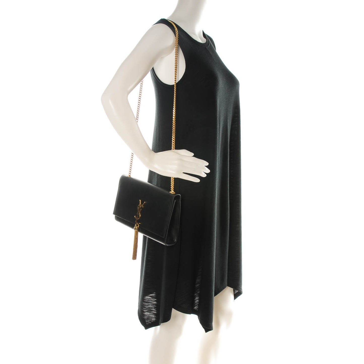Smooth Calfskin Medium Classic Monogram Kate Tassel Satchel Black