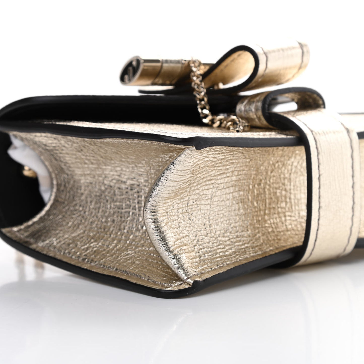 Metallic Textured Calfskin Aby Convertible Chain Shoulder Bag Gold
