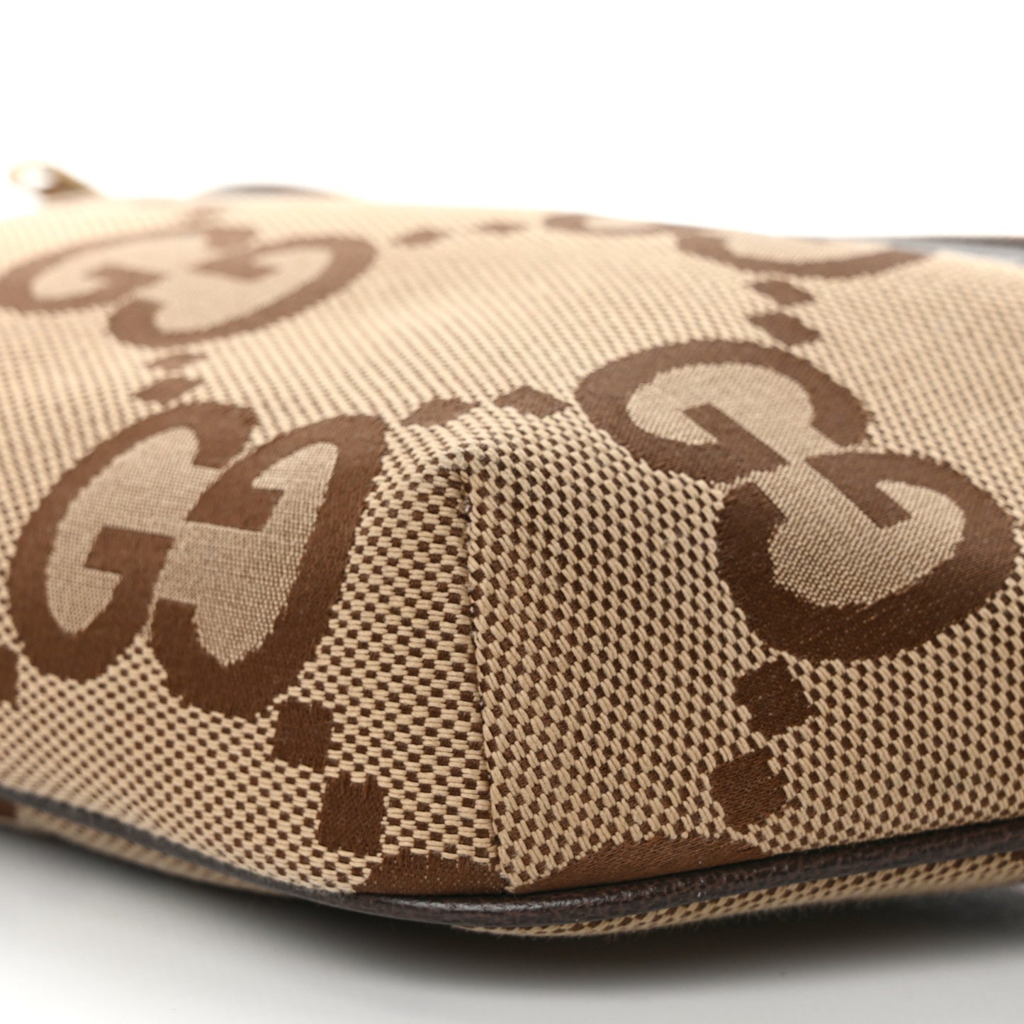 Monogram Jumbo GG Textured Dollar Calfskin Web Belt Bag Camel Ebony New Acero