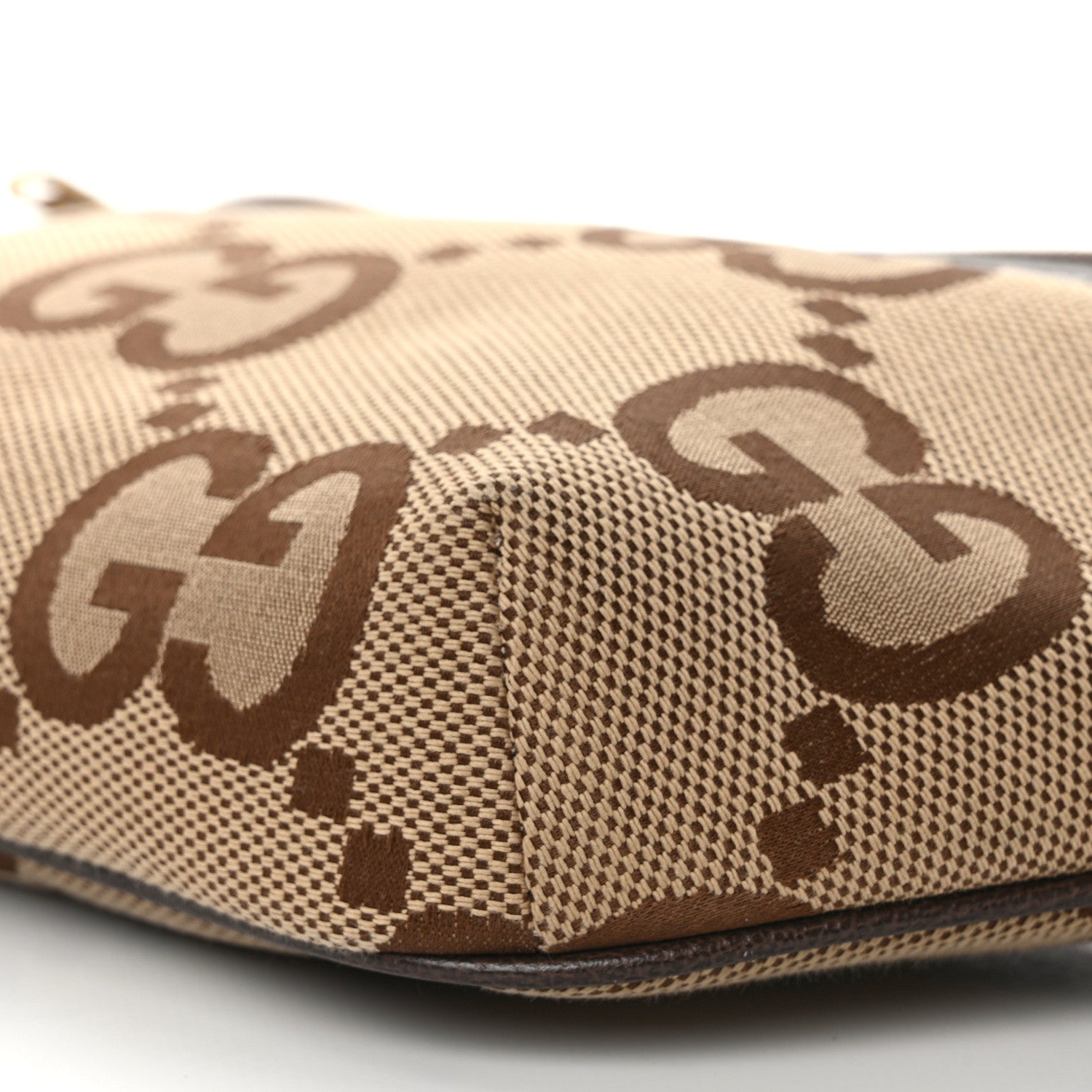 Gucci Monogram Jumbo GG Textured Dollar Calfskin Web Belt Bag Camel Ebony New Acero 9 of 9