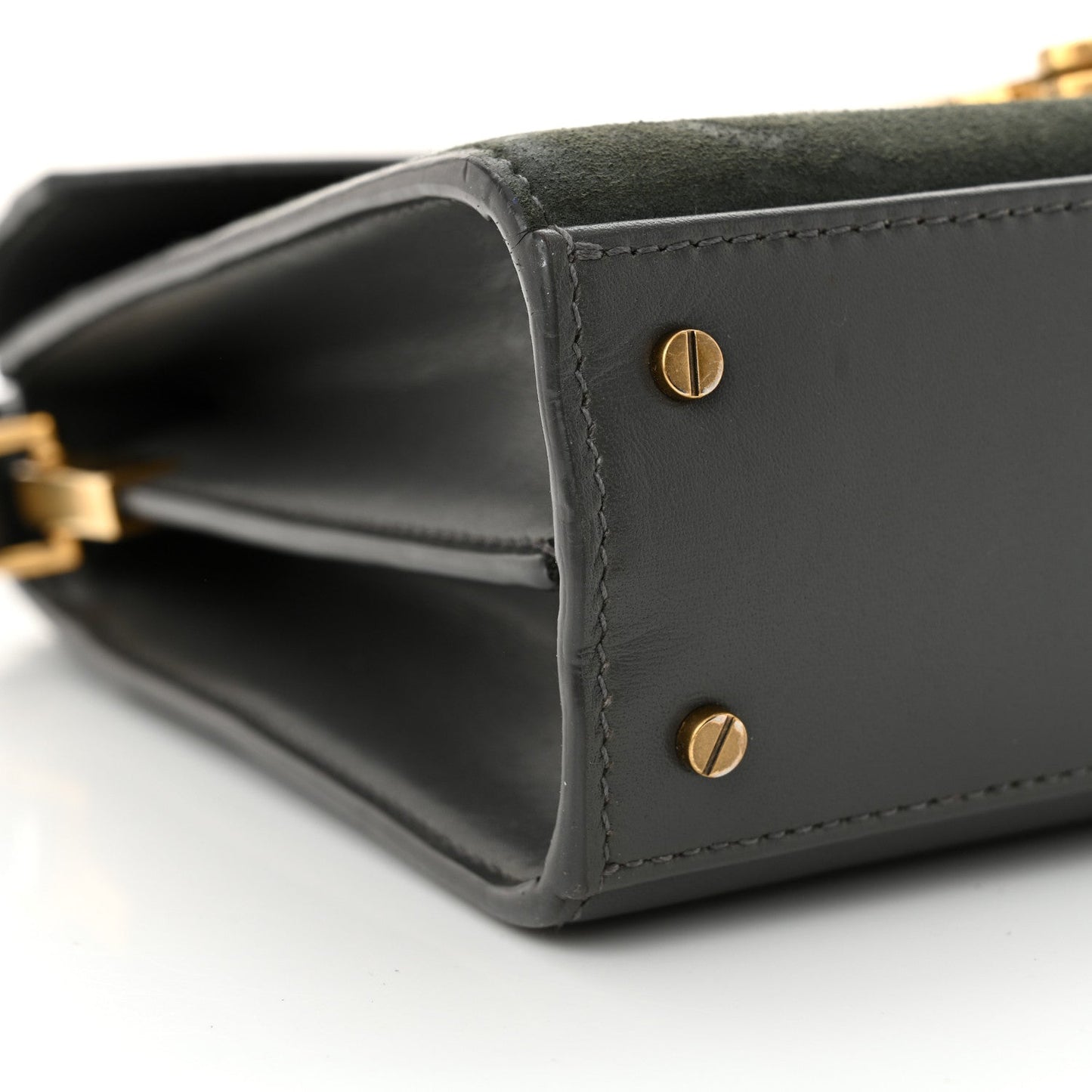 Kid Suede Smooth Calfskin Mini Classic Monogram Cassandra Top Handle Dark Smog