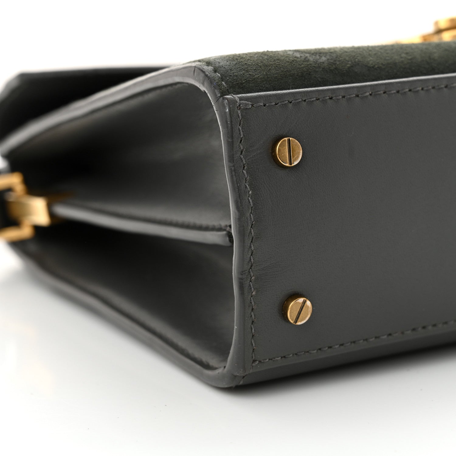 Saint Laurent Kid Suede Smooth Calfskin Mini Classic Monogram Cassandra Top Handle Dark Smog 5 of 13