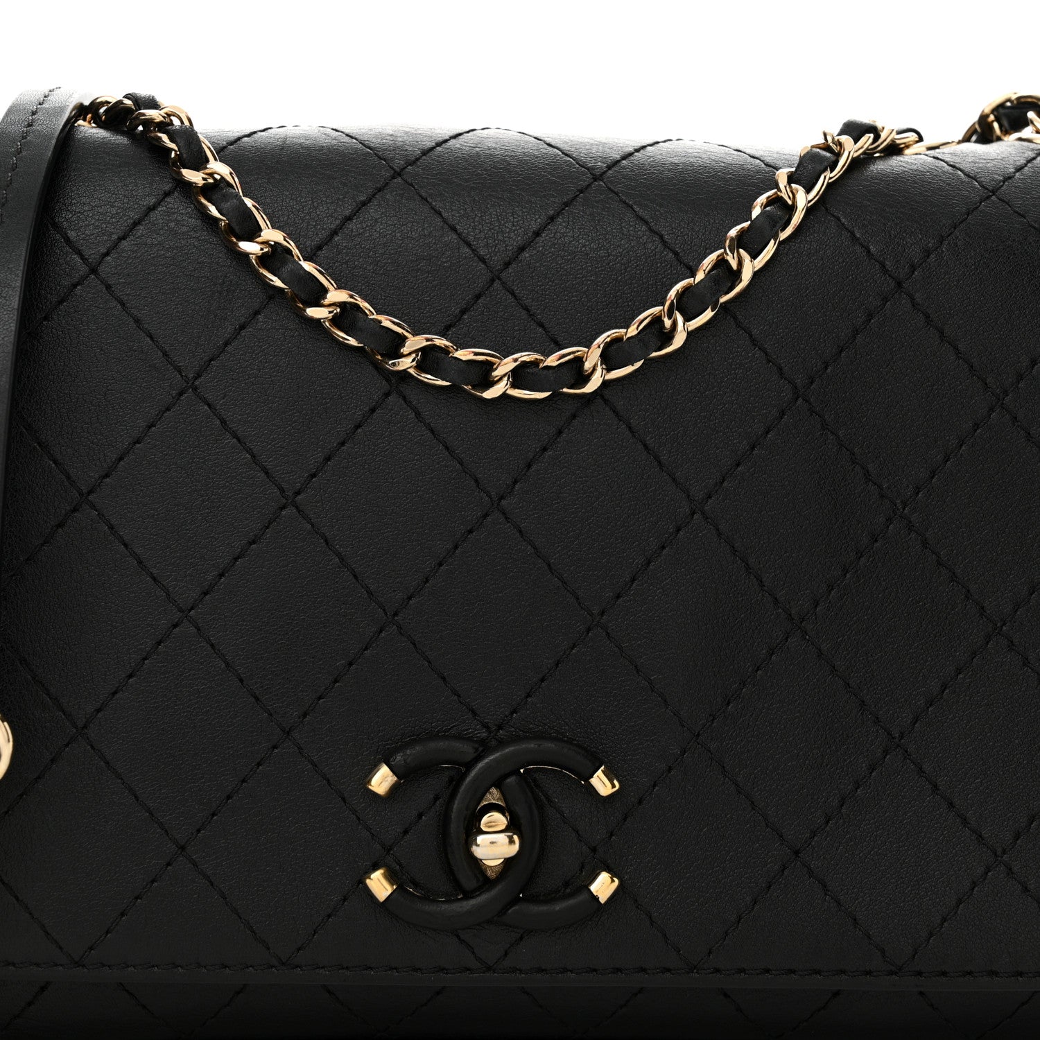 Chanel Calfskin Stitched Medium Covered CC Flap Bag Black 8 of 12