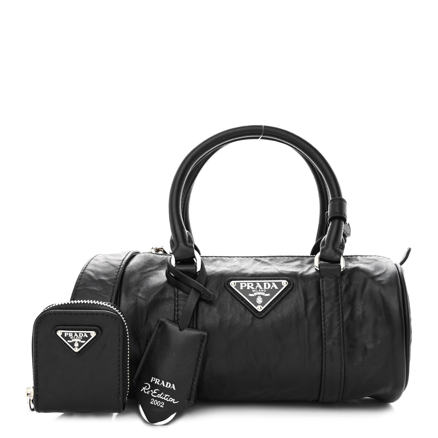 Prada Nappa Antique Re-Edition 2002 Barrel Shoulder Bag Black 1 of 13