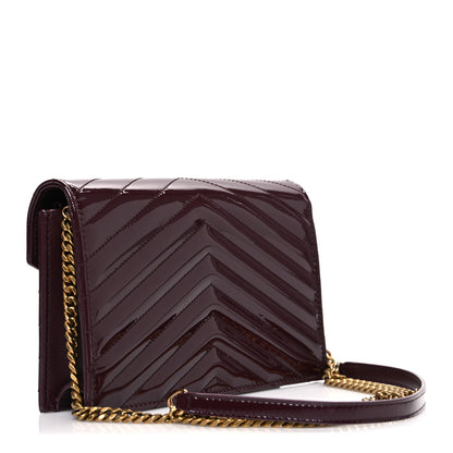 Saint Laurent Patent Calfskin Matelasse Chevron Monogram Envelope Chain Wallet Dark Red Wine 3 of 10