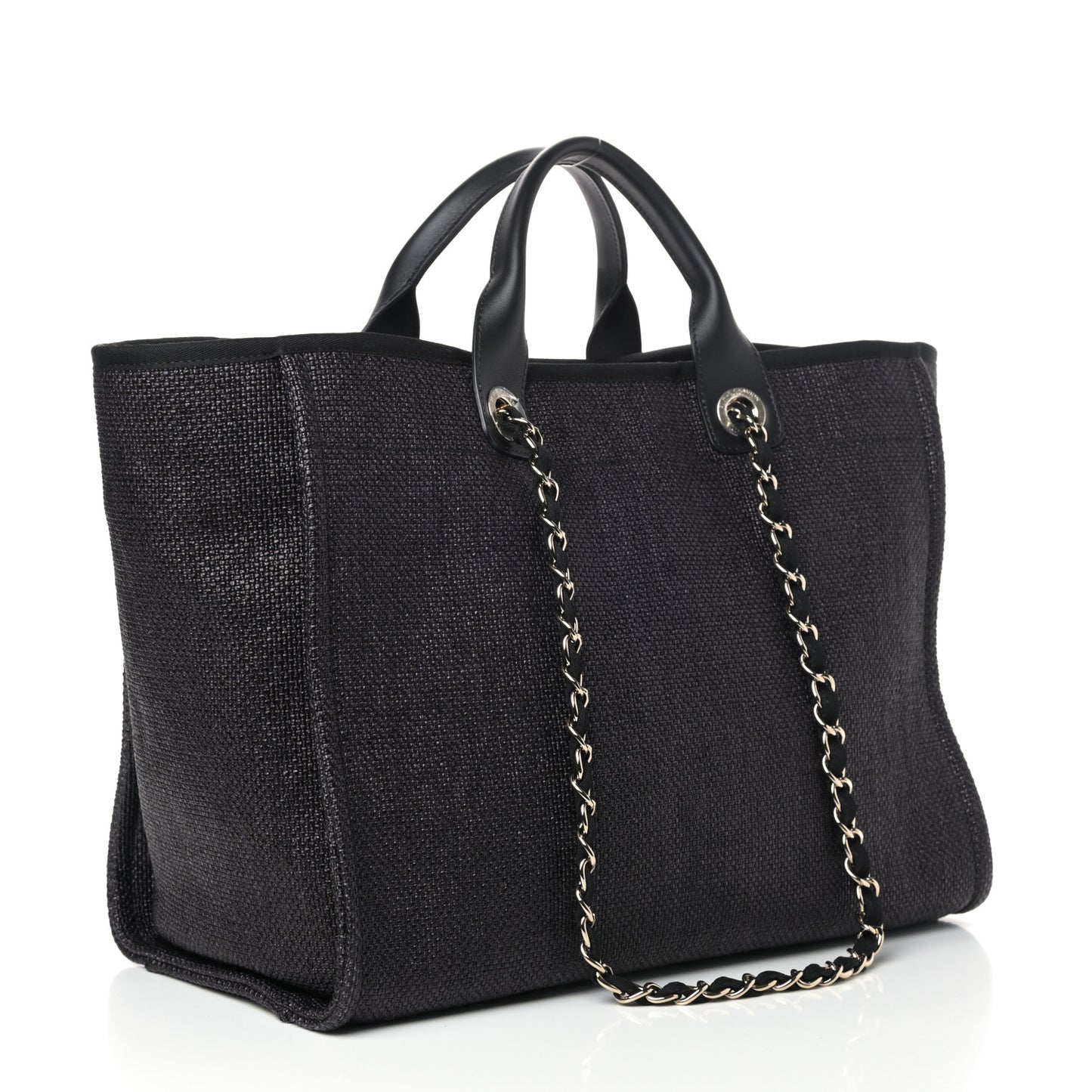Woven Straw Raffia Medium Deauville Tote Black