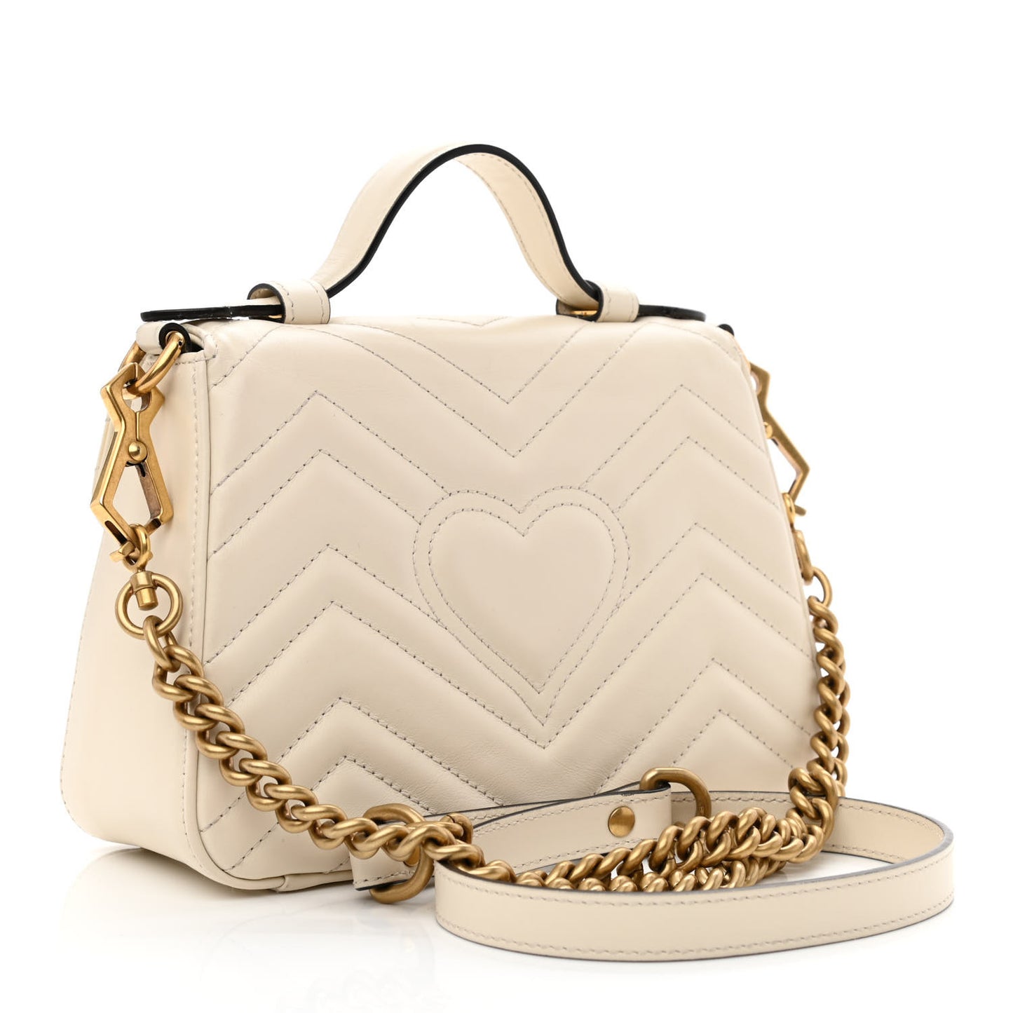 Calfskin Matelasse Mini GG Marmont Top Handle Shoulder Bag White