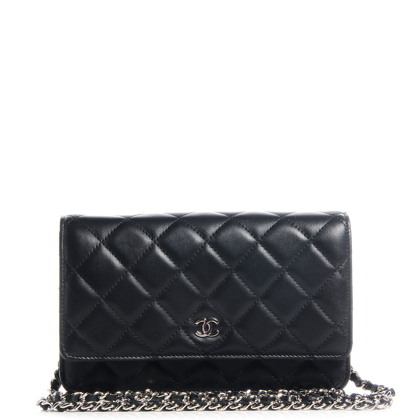 Lambskin Quilted Wallet on Chain WOC Black