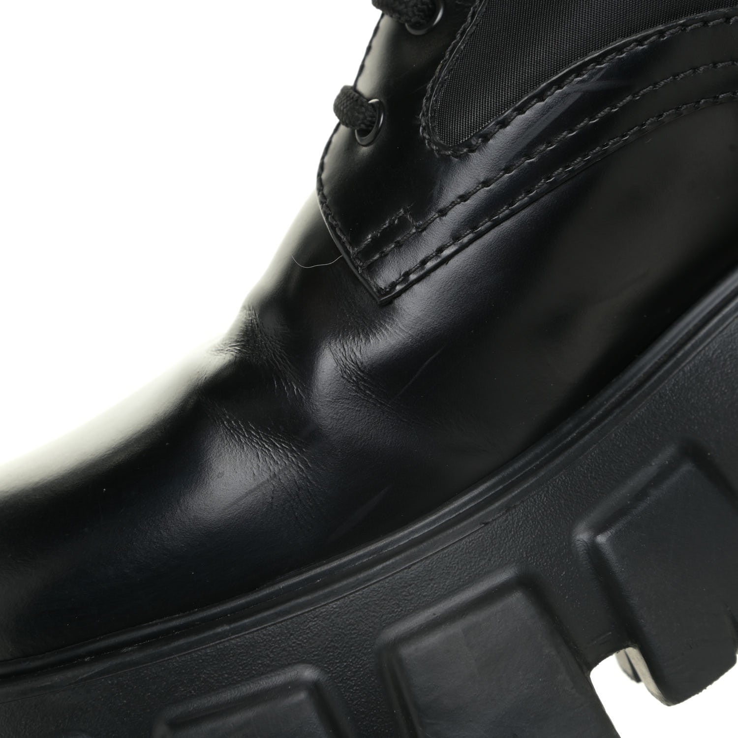 Prada Spazzolato Rois Nylon Metal Triangle Logo Monolith Pouch Pocket 55mm Boots 39.5 Black 16 of 20