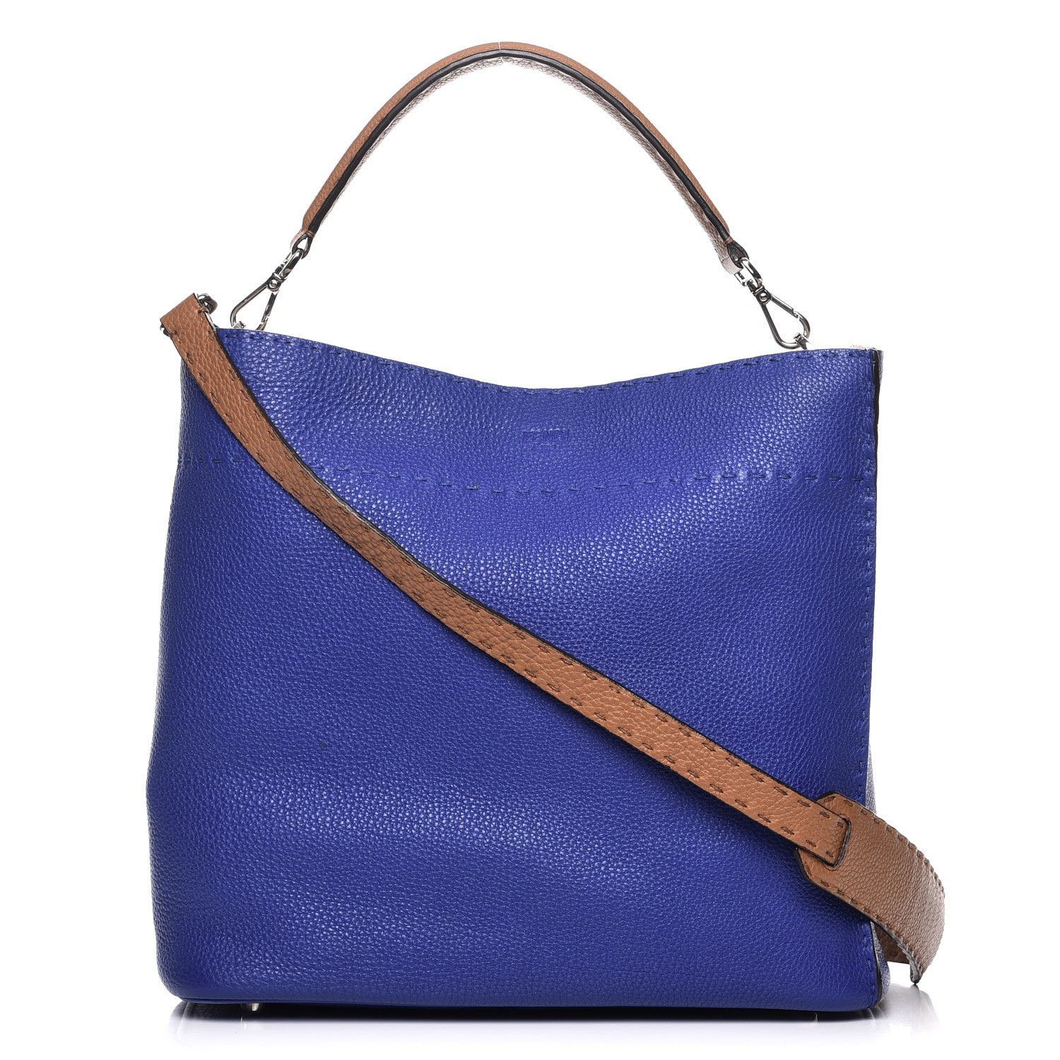 Fendi Cuoio Romano Selleria Tri-color Large Anna Bucket Bag Blue Neon 1 of 8
