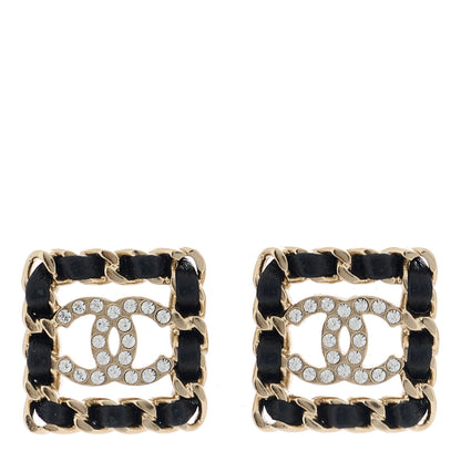 Chanel Crystal Lambskin Chain Sergeant Chanel Stud Earrings Black Gold 1 of 5