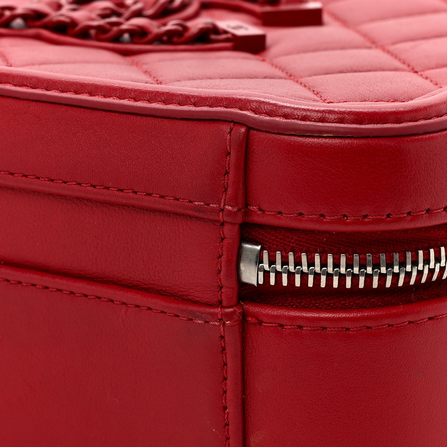 Lambskin Quilted Medium CC Filigree Vanity Case Dark Red