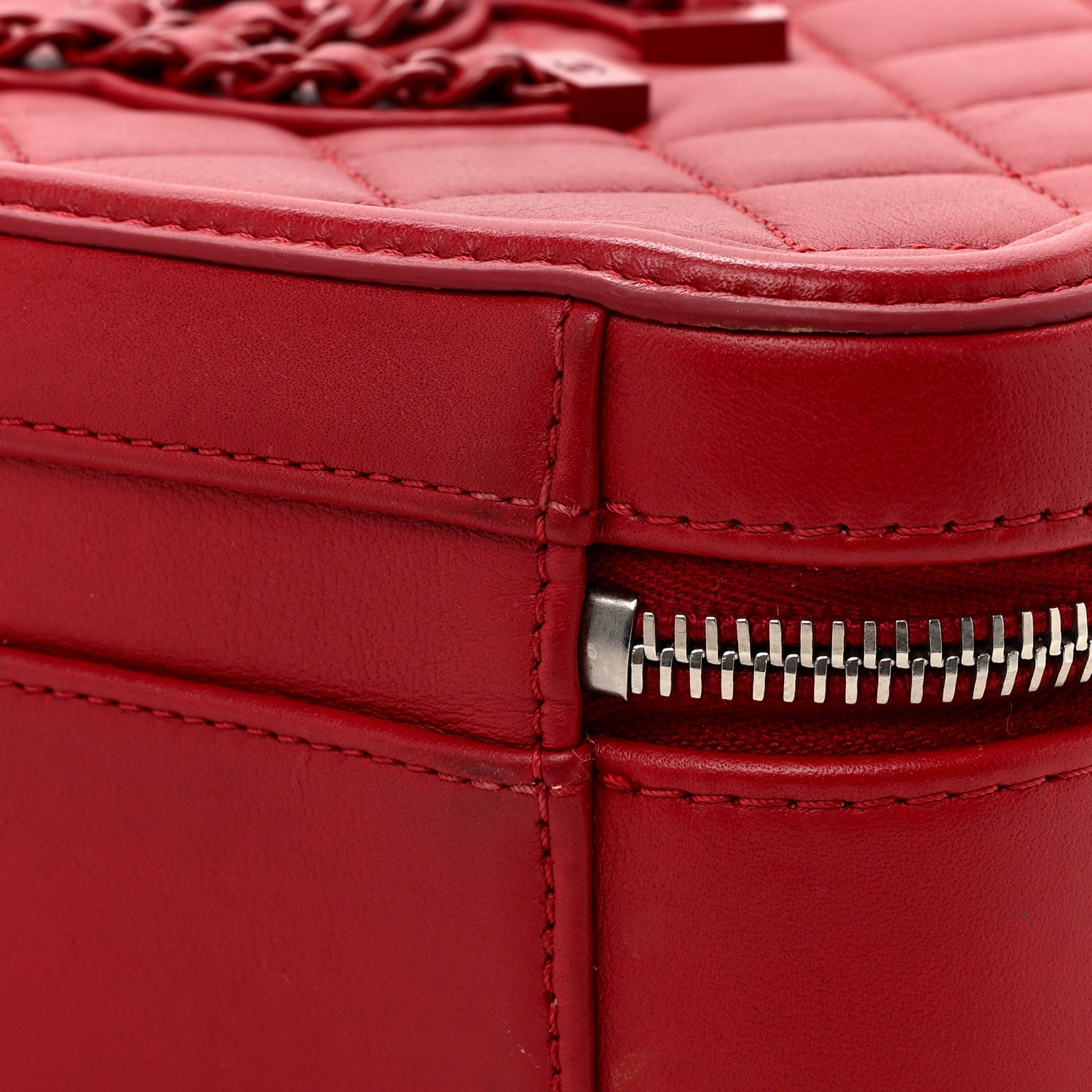 Chanel Lambskin Quilted Medium CC Filigree Vanity Case Dark Red 19 of 25