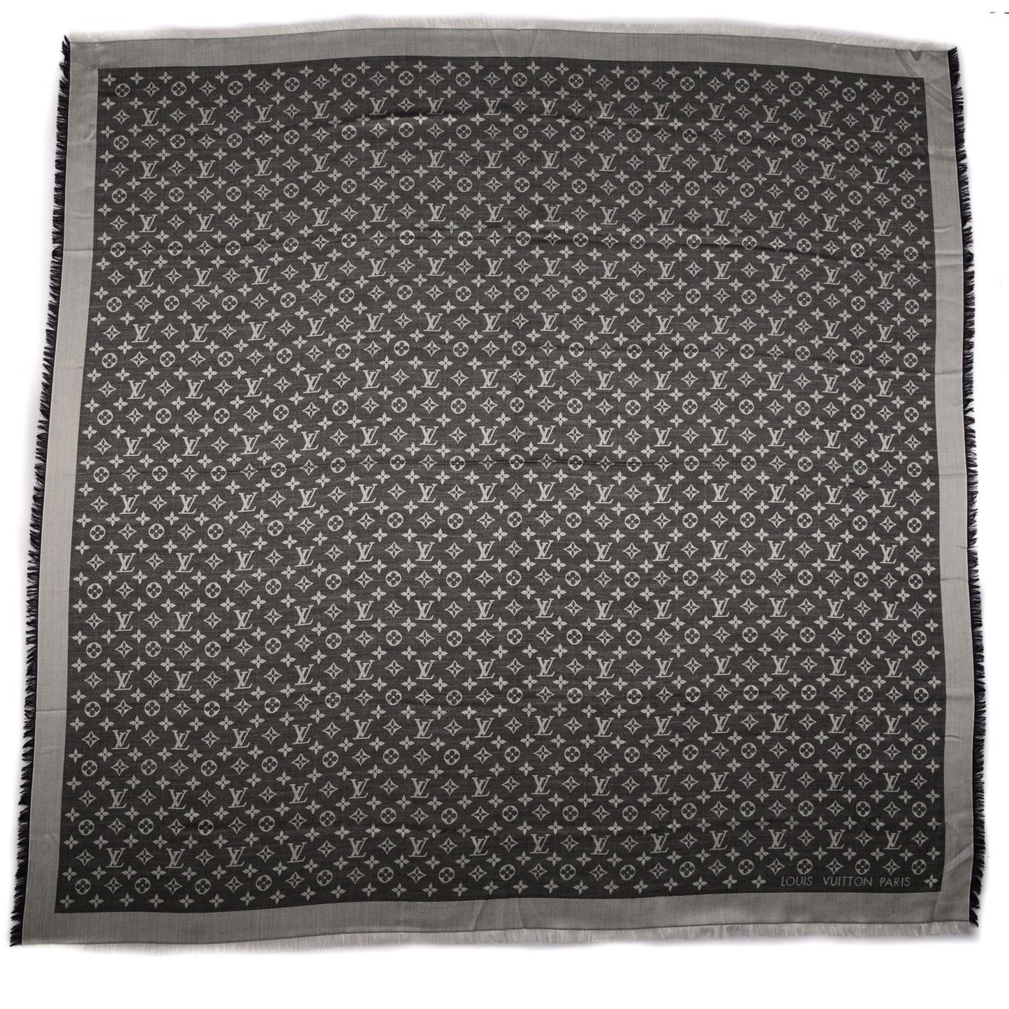 Wool Silk Monogram Denim Shawl Black