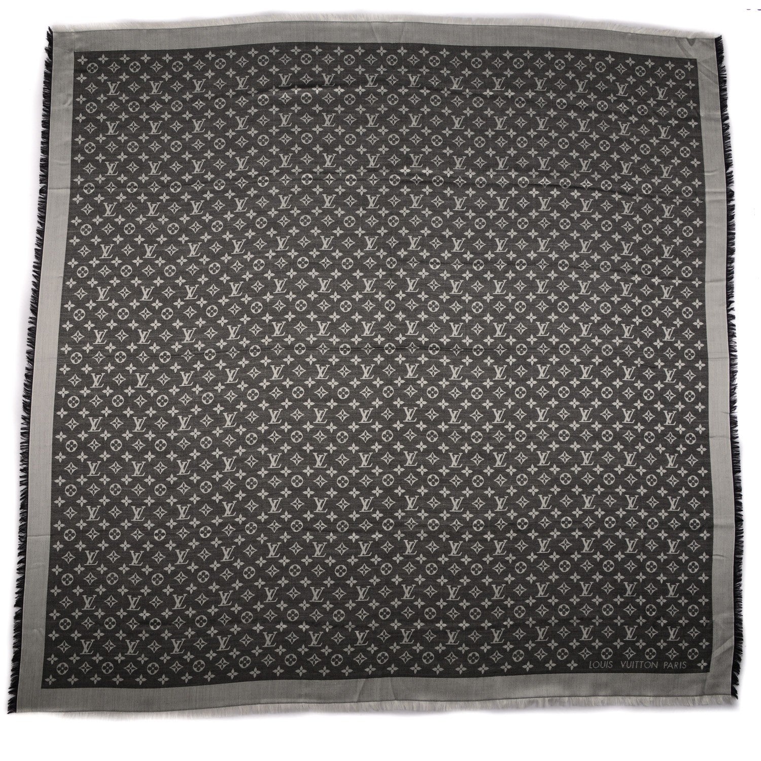 Louis Vuitton Wool Silk Monogram Denim Shawl Black 3 of 5