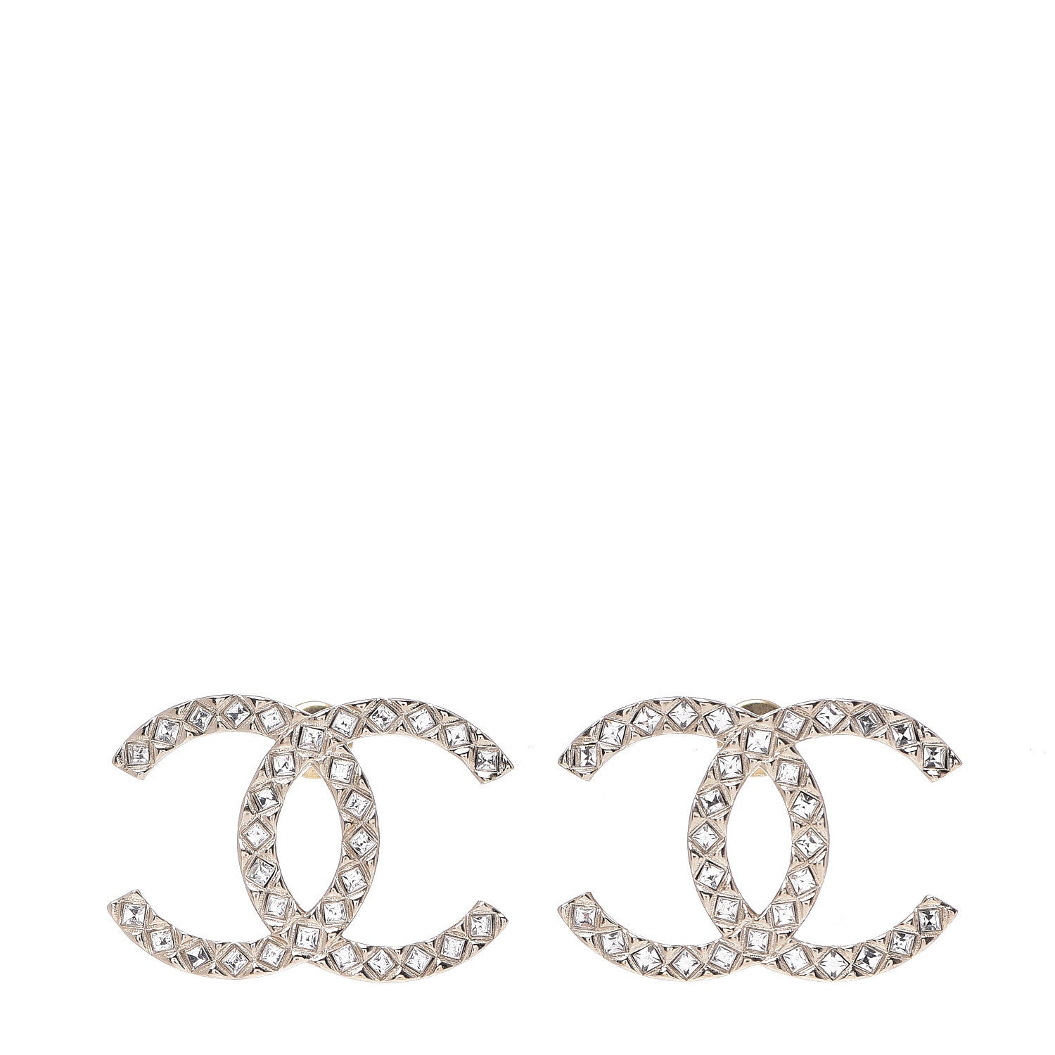 Chanel Crystal CC Large Stud Earrings Gold 1 of 4
