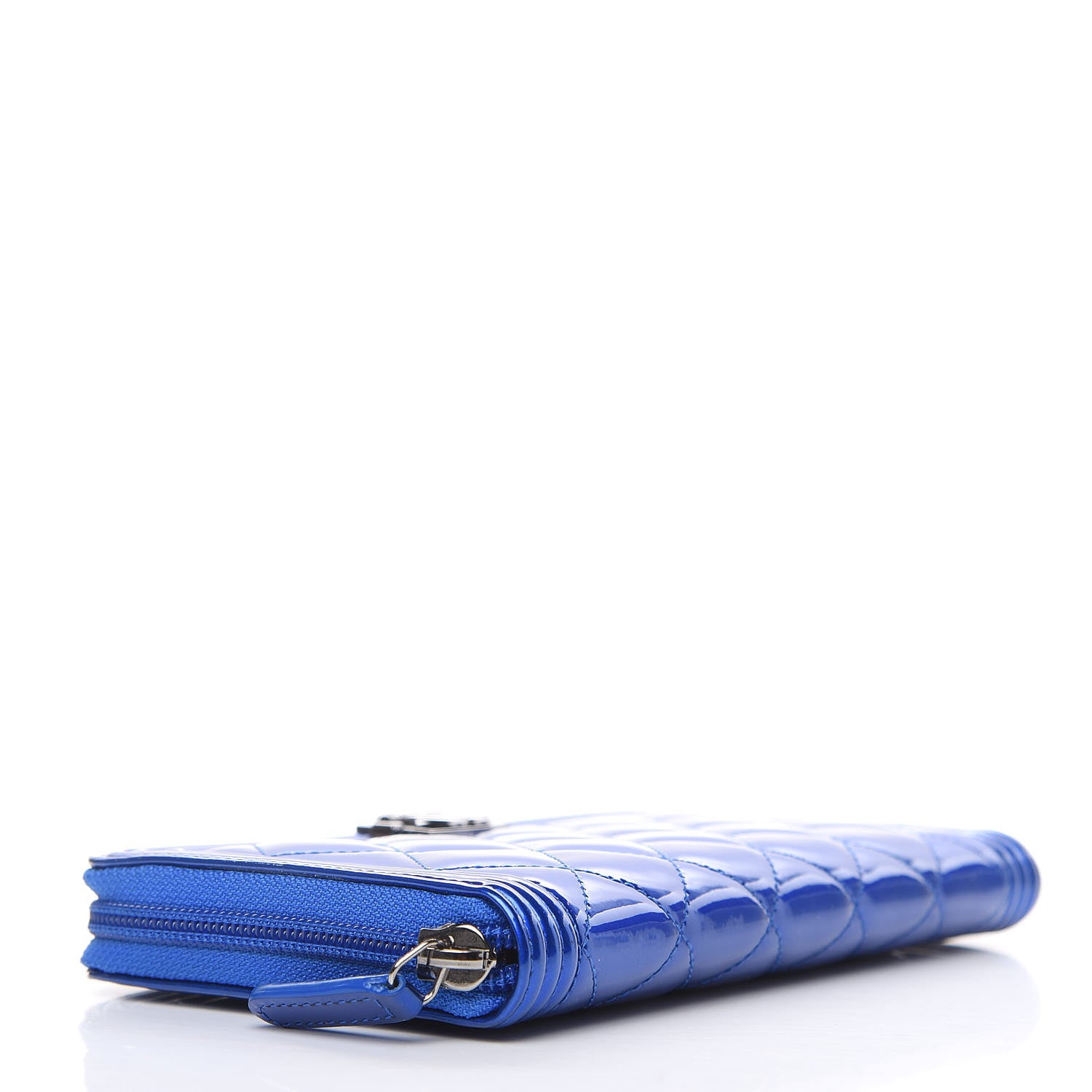 Chanel Metallic Patent Calfskin Quilted Boy L-Gusset Zip Wallet Blue 4 of 11